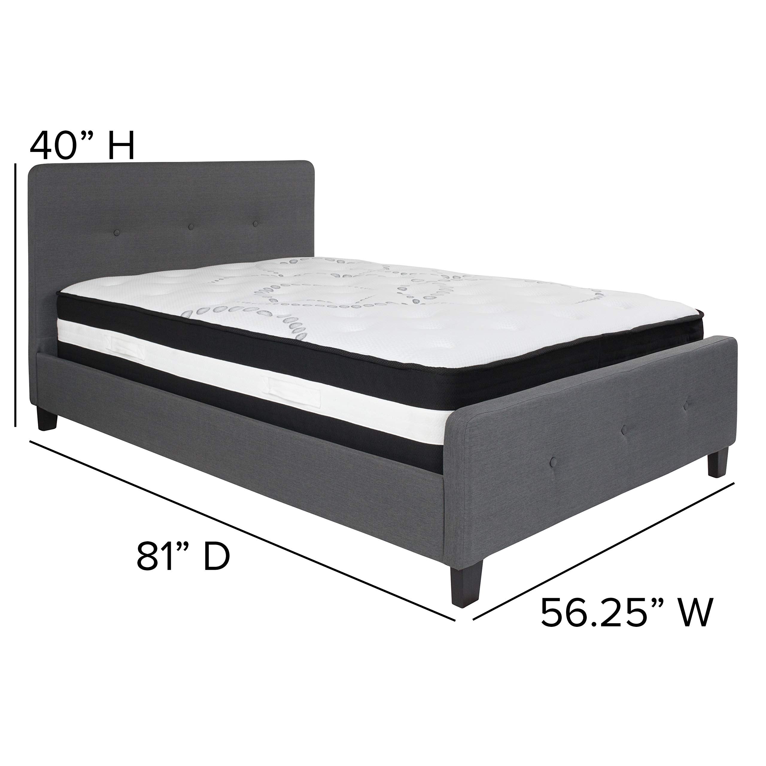 Flash Furniture Tribeca Full Size Tufted Upholstered Platform Bed in Dark Gray Fabric with Pocket Spring Mattress