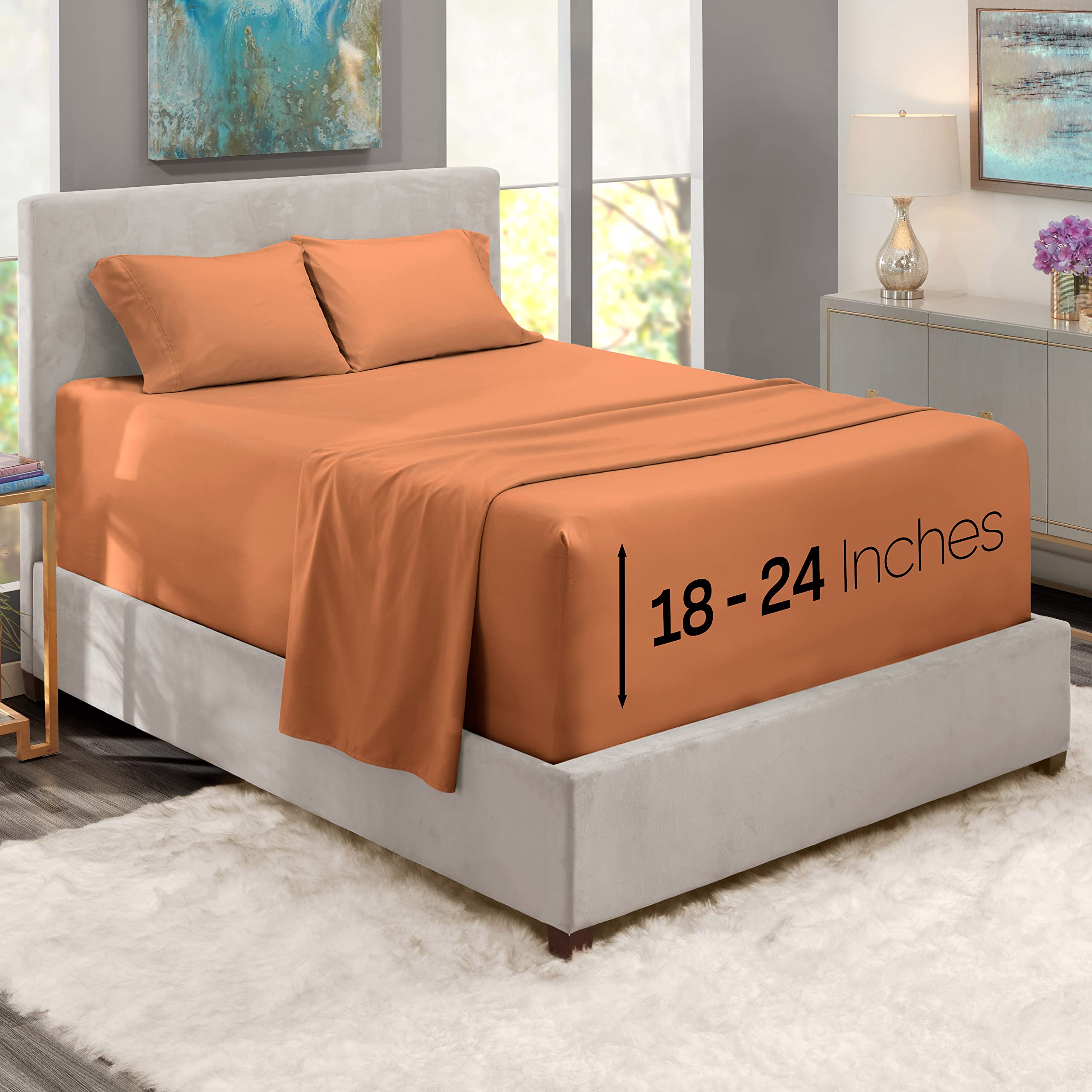 Nestl Extra Twin Deep Pocket Sheets Set - 4 Pc Soft Microfiber Twin Sheets Deep Pocket - Fade Resistant Bedding Sheets & Pillowcases - Twin, Rust Sienna (Orange Brown)