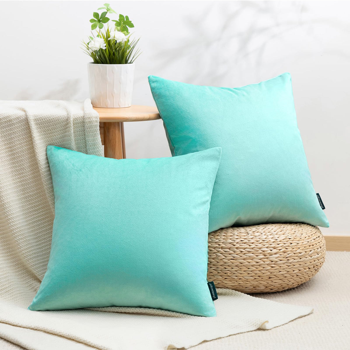 Phantoscope Pack Of 2 Velvet Decorative Throw Decorative Pillow Cover Soft Solid Square Cushion Case For Couch Light Turquoise 2