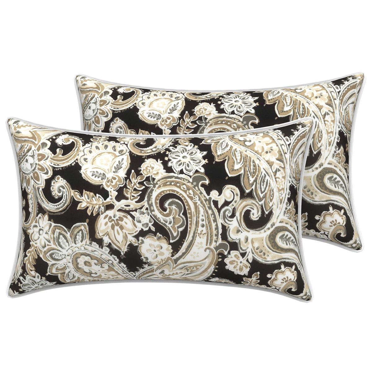 Lvtxiii Outdoor Lumbar Pillow Covers 12'X20', Covers Only, 2 Pack 30X50Cm Lumbar Cushion Cover With White Piping For Home Pati