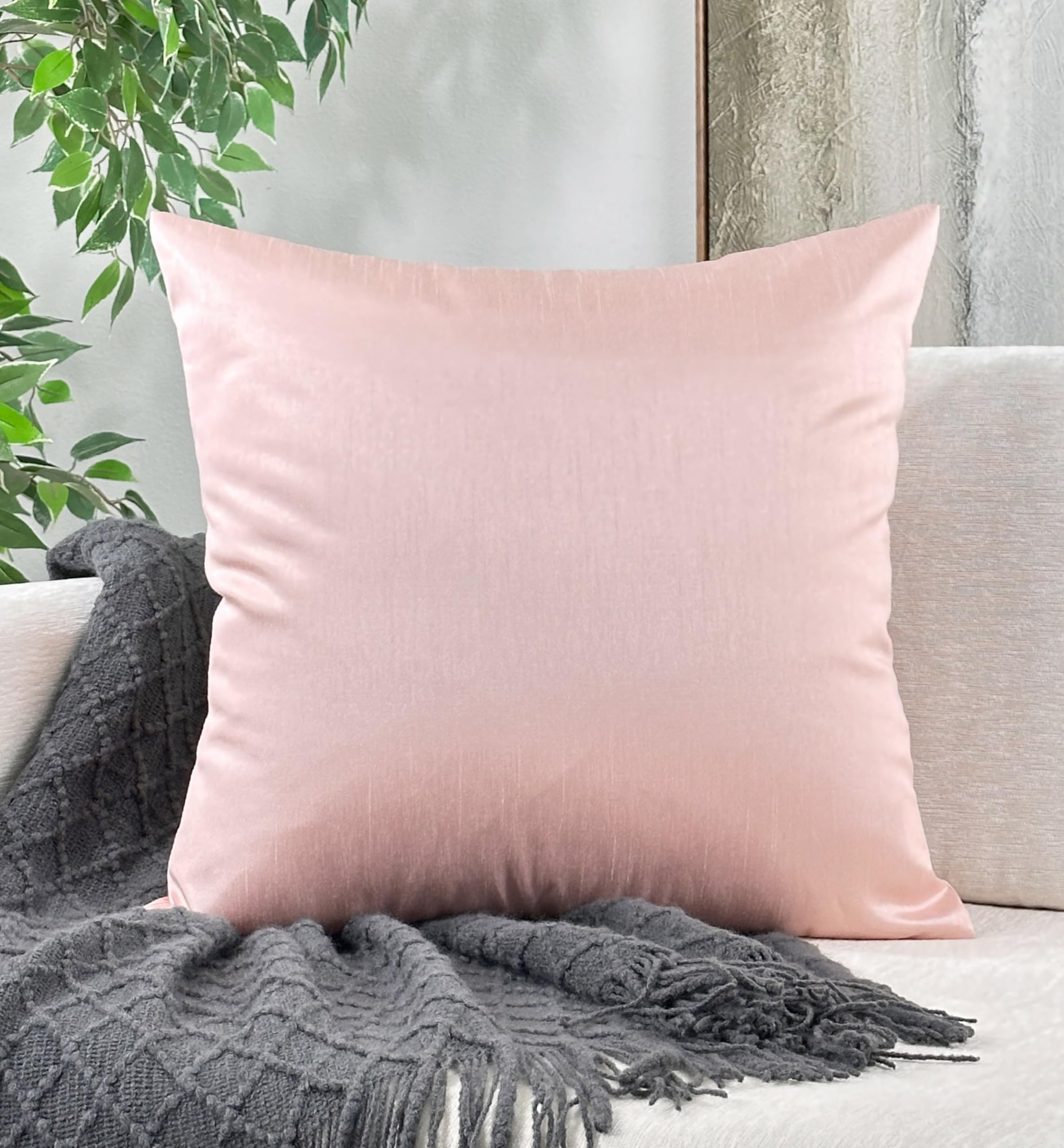 Aiking Home Collection Solid Faux Silk Euro Sham/Pillow Cover, Zipper Closure, 26 By 26 Inches, Rose Pink