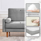 American Furniture Classics Grey 57 Inch Wide Upholstered Two Cushion Loveseat with Bolster Pillows Velvet, 57" x 32" x 37"