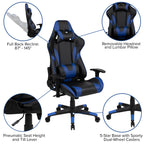 Flash Furniture Gaming Desk And Blue/Black Reclining Gaming Chair Set /Cup Holder/Headphone Hook/Removable Mouse Pad Top - Wire Management