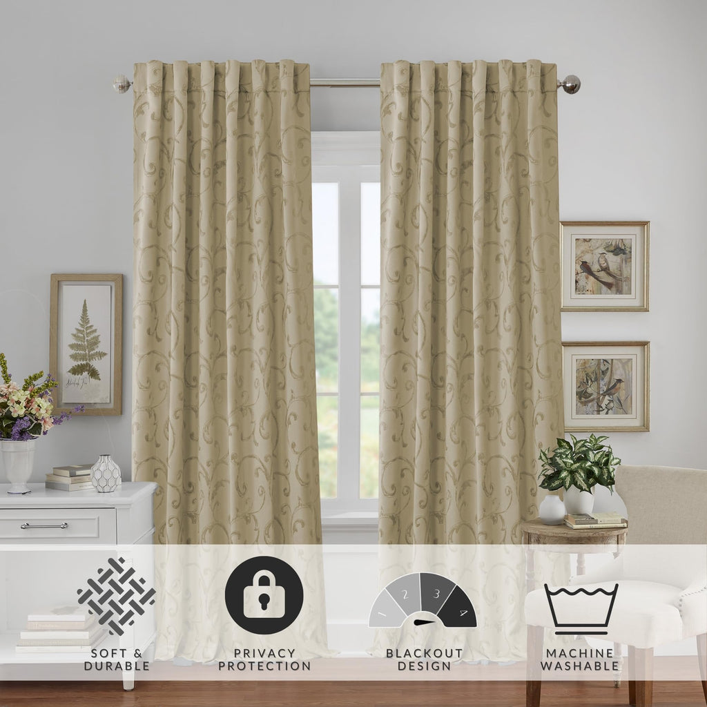 Elrene Home Fashions Mia Jacquard Scroll Blackout Window Curtain, 52'' X 84'' (1 Panel), Natural