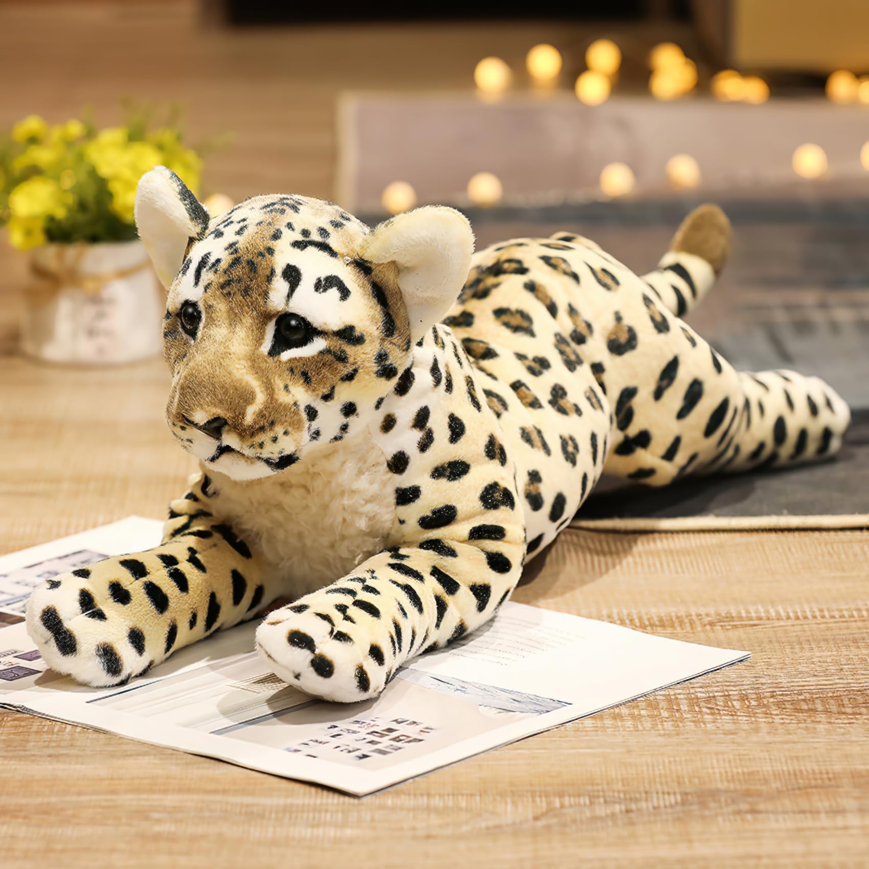 Gisqis Cheetah Stuffed Animal, 19' Realistic Leopard Stuffed Animal Cheetah Stuffy Leopard Plush Toys Cute Safari Stuffed Jagua