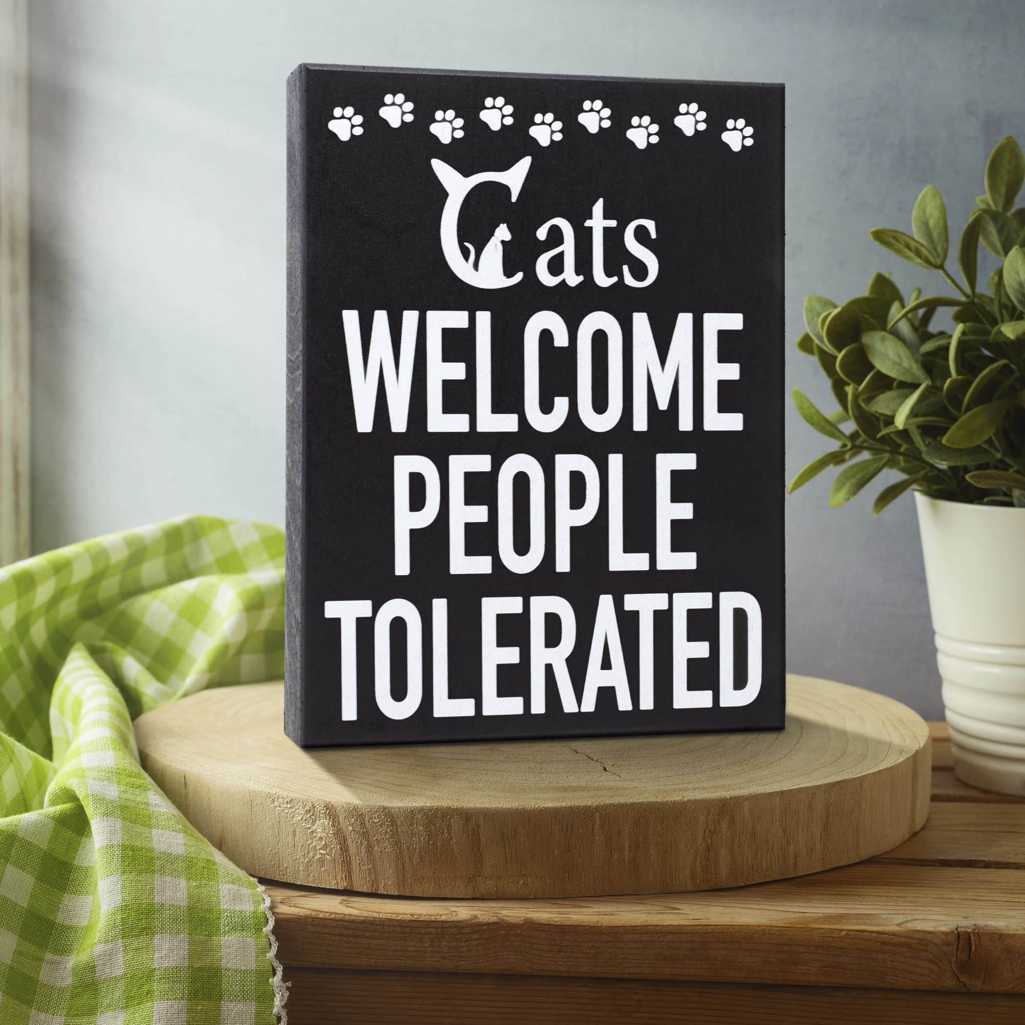 Jennygems Cat Owner Gifts, Cats Welcome People Tolerated Wooden Sign, Funny Cat Mom Gift, Made In Usa
