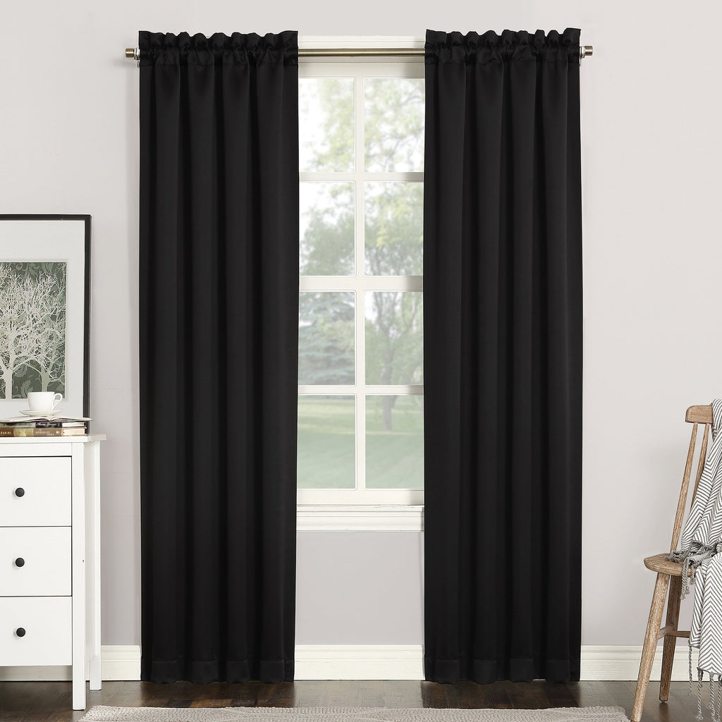 Sun Zero Easton Energy Saving Blackout Rod Pocket Curtain Panel, 40' X 95', Black