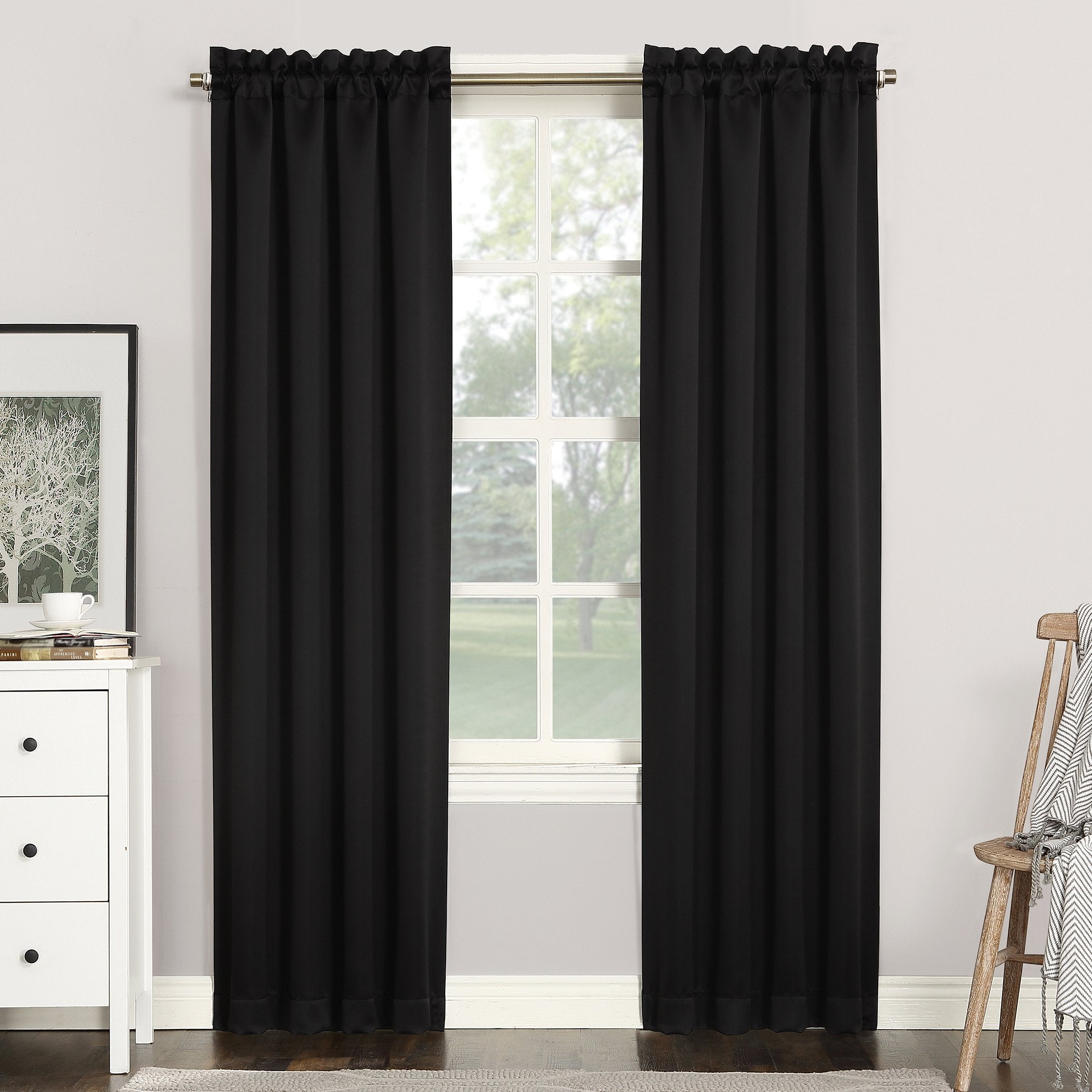 Sun Zero Easton Energy Saving Blackout Rod Pocket Curtain Panel, 40 x 84, Black
