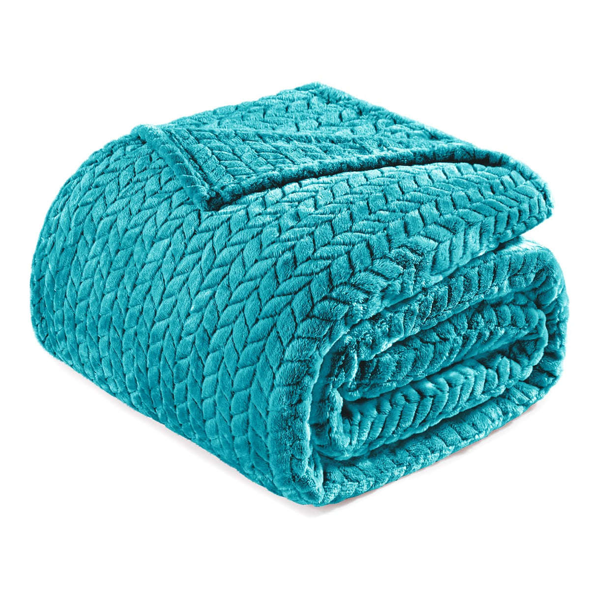 Exclusivo Mezcla Teal Fleece Twin Size Blanket For Bed, 90X66 Inches Soft Cozy 3D Decorative Jacquard Flannel Blankets, Lightwei