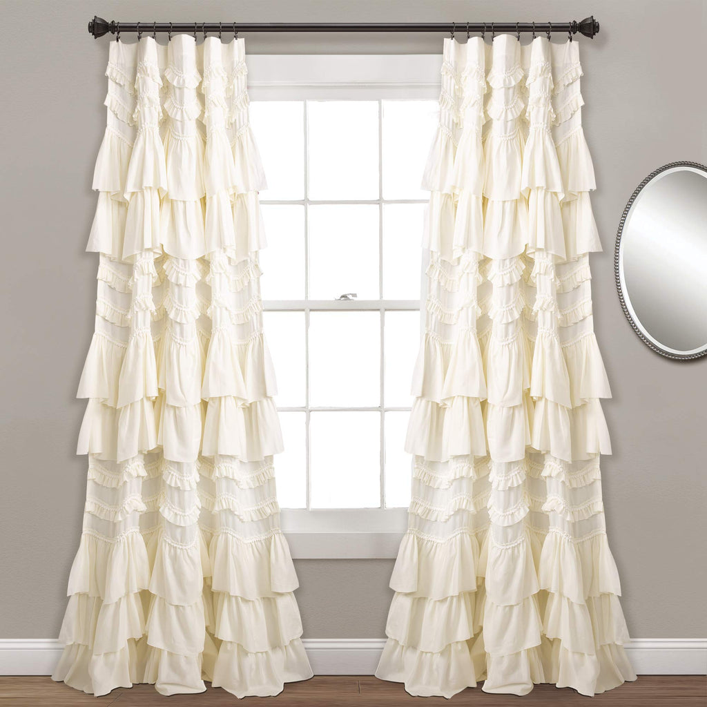 Lush Decor Kemmy Curtain | Ruffled, Textured Shabby Chic Style Window Panel for Living, Dining Room, Bedroom (Single), 84    x 5