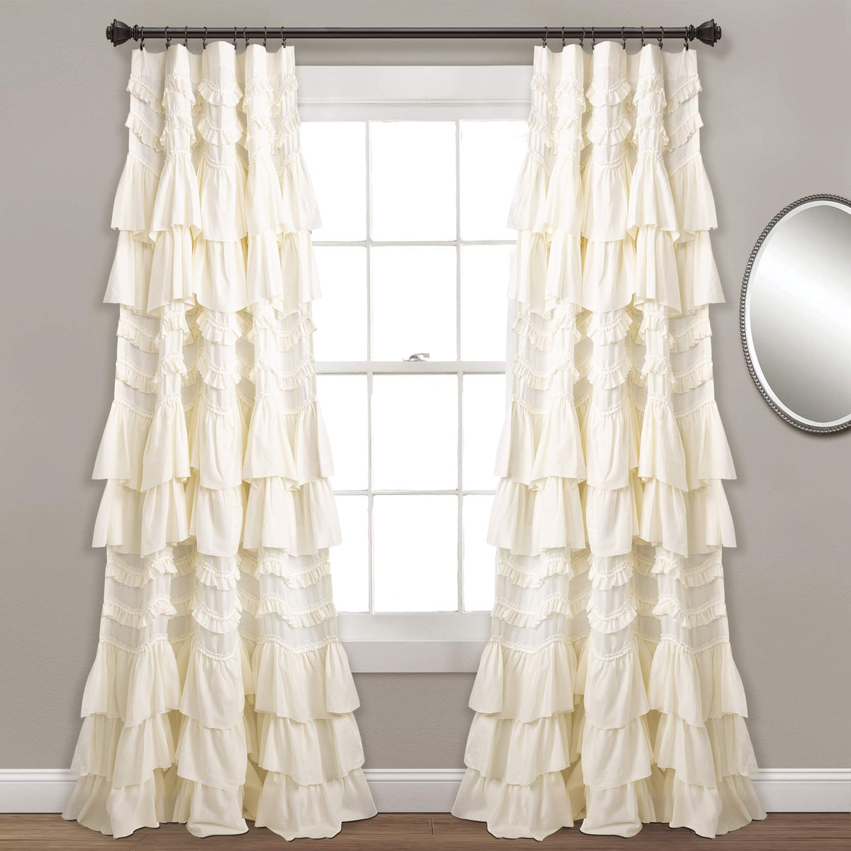 Lush Decor Kemmy Curtain | Ruffled, Textured Shabby Chic Style Window Panel for Living, Dining Room, Bedroom (Single), 84    x 5