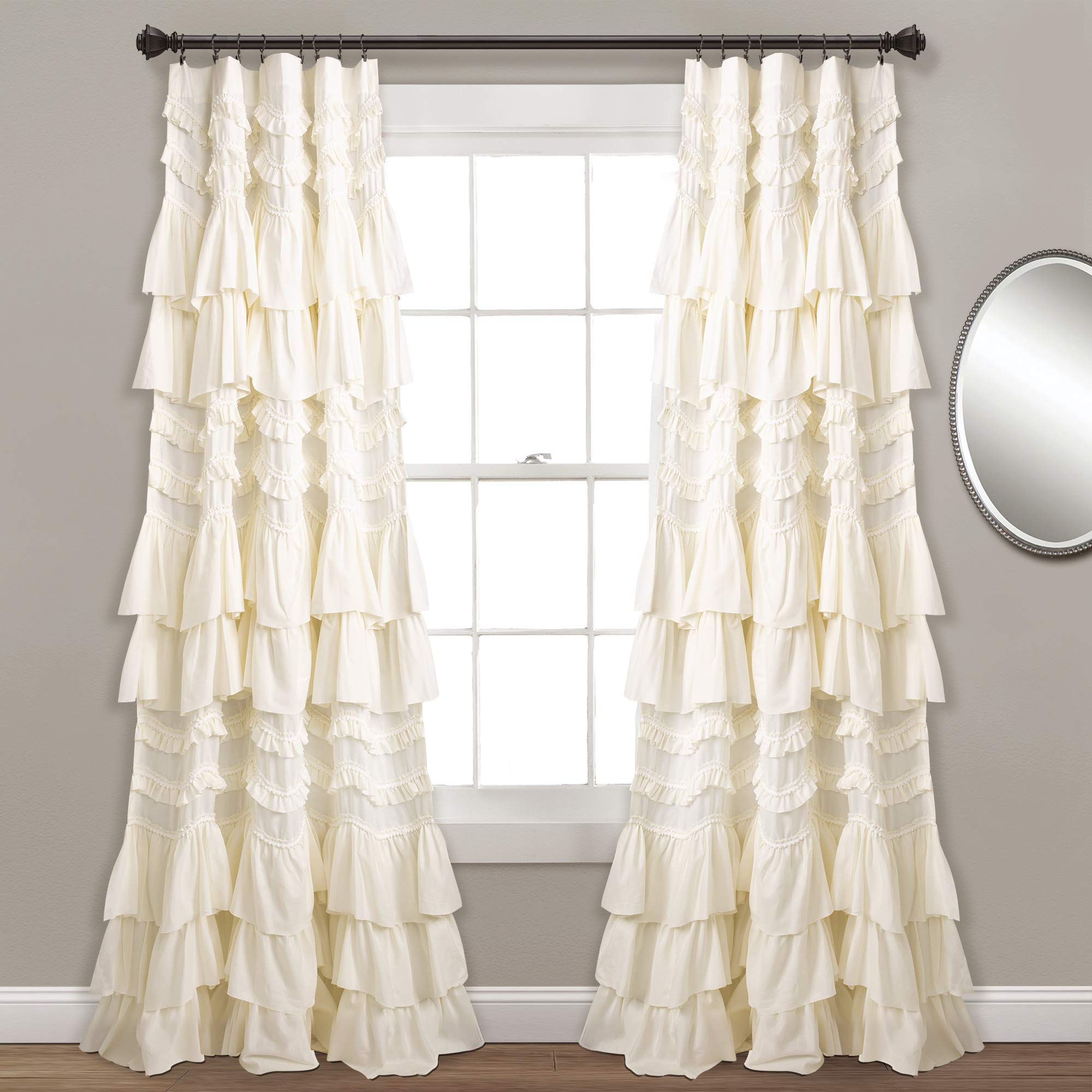 Lush Decor Kemmy Curtain | Ruffled, Textured Shabby Chic Style Window Panel for Living, Dining Room, Bedroom (Single), 84    x 5