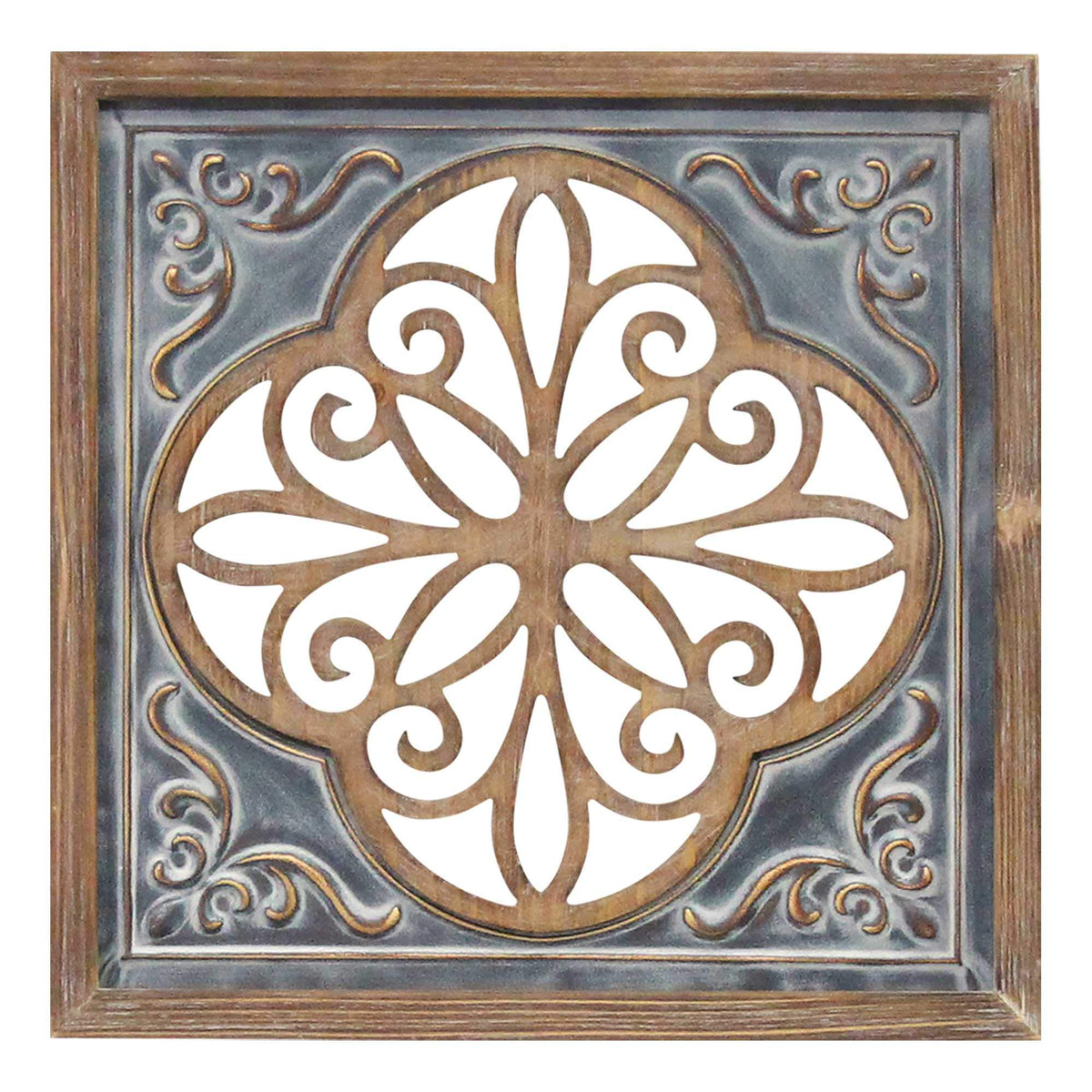 HomeRoots Distressed Blue Enamel Metal And Wood Framed Wall Art