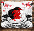 Nymb Japanese Anime Tapestry, Black And White Yin Yang Koi Fish Tapestry For Bedroom Aesthetic, Asian Wave Cherry Blossom Tapest