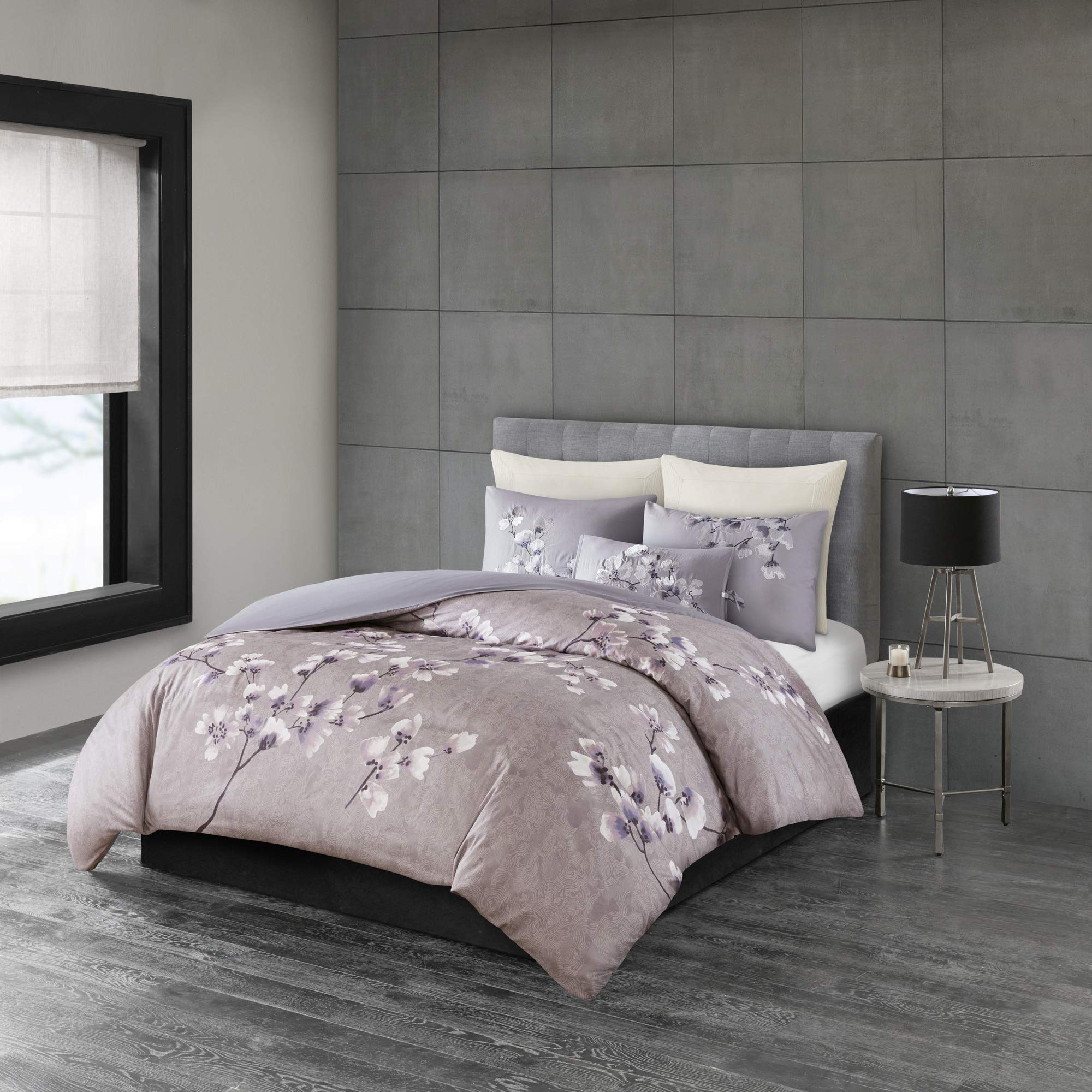 N Natori Sakura Duvet Cover Reversible Cherry-Blossom Cotton Printed Flower Floral Botanical Matching Embroidered Shams Soft Cor