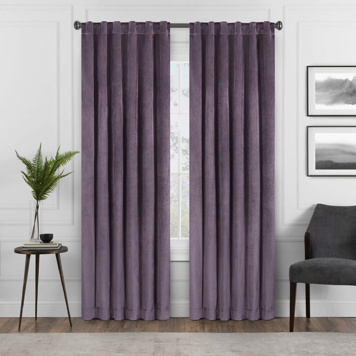 Eclipse Harper Velvet Rod Pocket Curtains for Bedroom, Single Panel, 50 in x 108 in, Plum