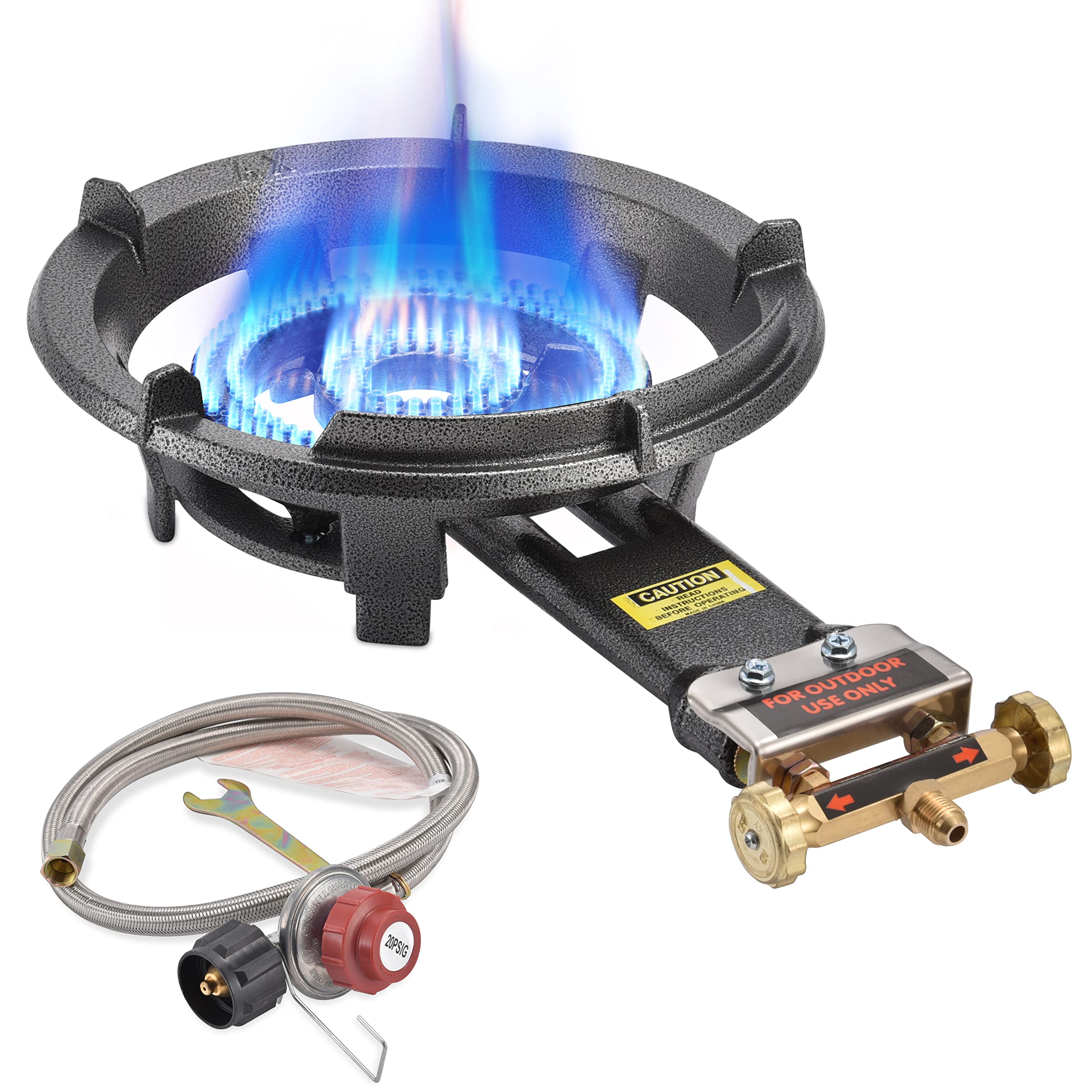 Arc Outdoor Propane Burner Stove, 13' Single Propane Burner, Cast Iron Portable Propane Burner With 0-20 Psi Adjustable Regulat