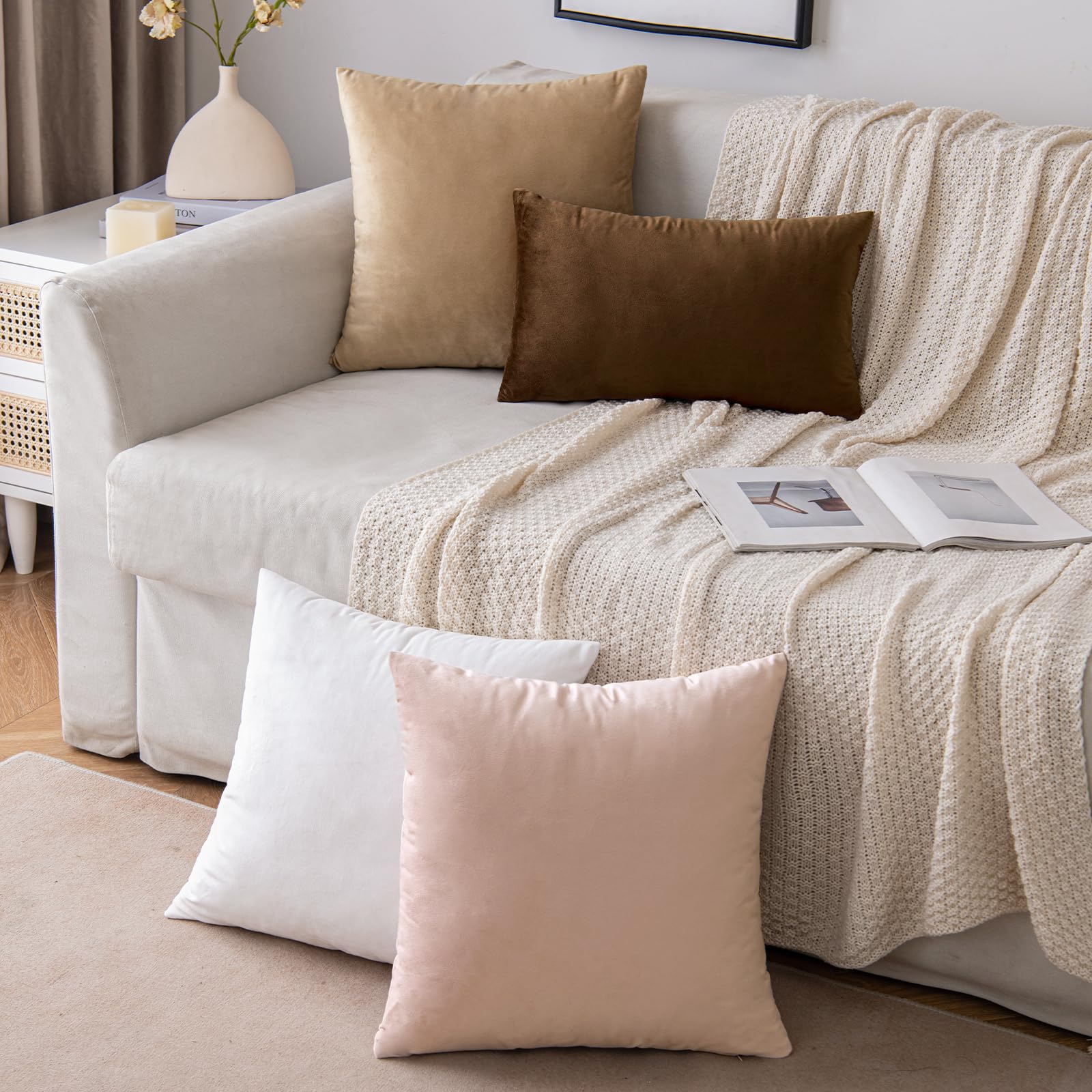 Emema Pack Of 2 Velvet Pillow Covers Decorative Square Pillowcase Soft Solid Cushion Case For Sofa Bedroom Car 16X16 Inch White