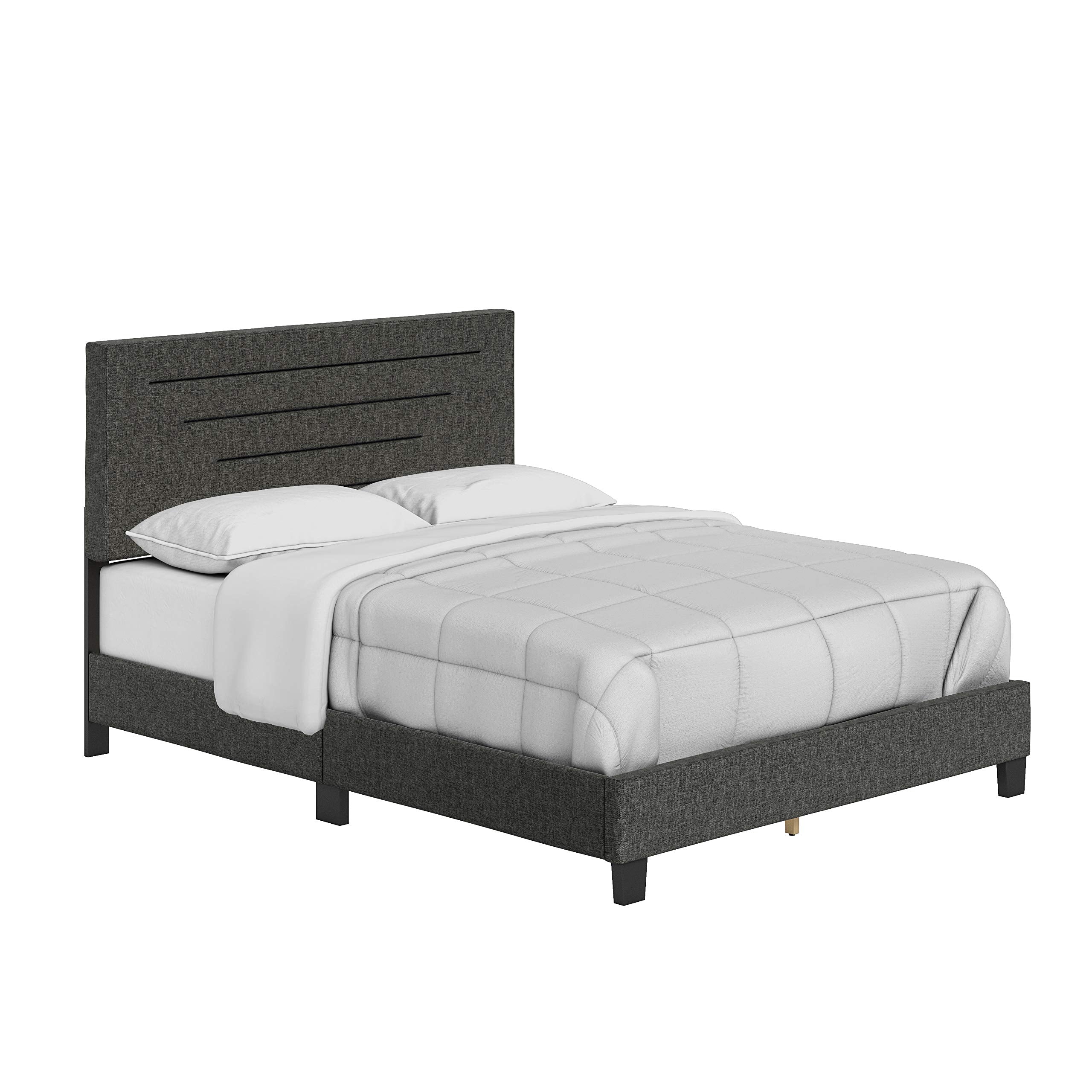 Boyd Sleep Cordoba Upholstered Platform Bed with Headboard and Durable Mattress Foundation with Strong Wood Slat Supports, Box Spring Required: Twin, Charcoal