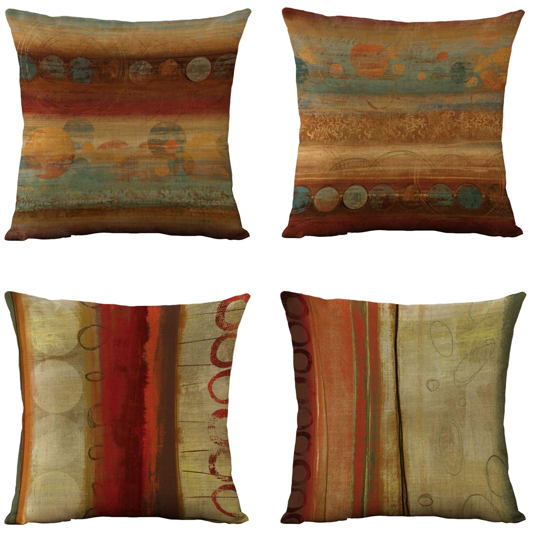 Womhope Set Of 4 Retro Throw Pillow Covers Oil Painting Burlap Toss Decoration Pillow Cases Square Cushion Cases 18 X 18 Inch Fo