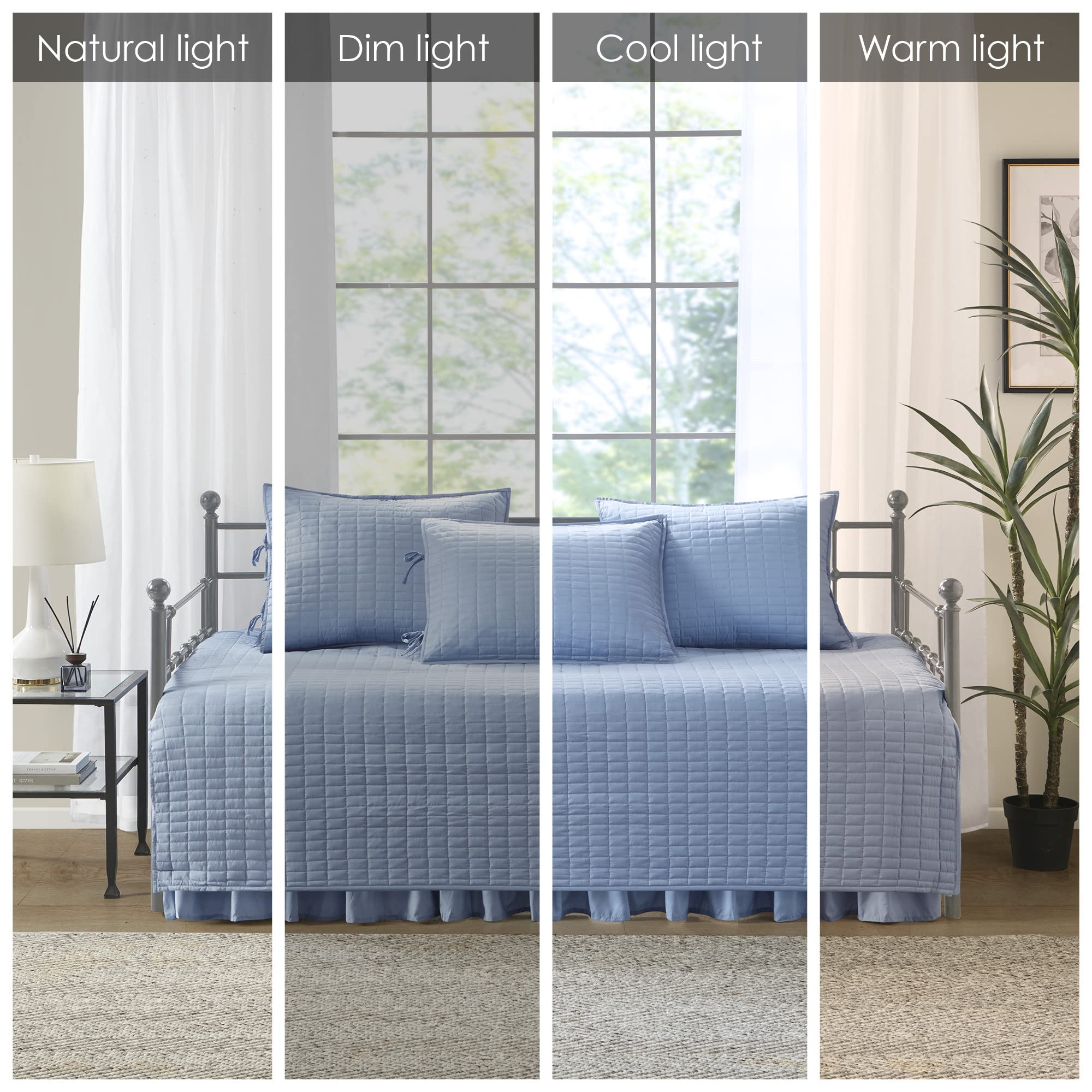 Comfort Spaces Daybed Cover- Luxe Double Sided -Quilting, All Season Cozy Bedding With Bedskirt, Matching Shams, 75'X39' Blue 5