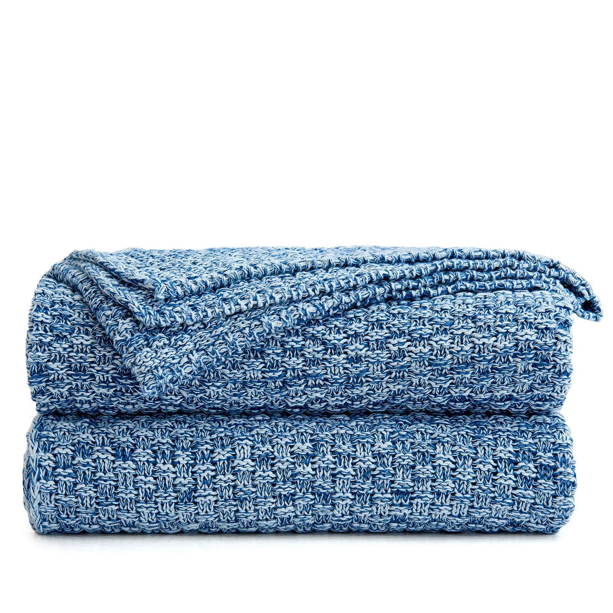 Longhui Bedding Blue Knitted Throw Blanket For Couch, Soft, Cozy Machine Washable 100% Cotton Sofa Knit Blankets, 60 X 80 Inches