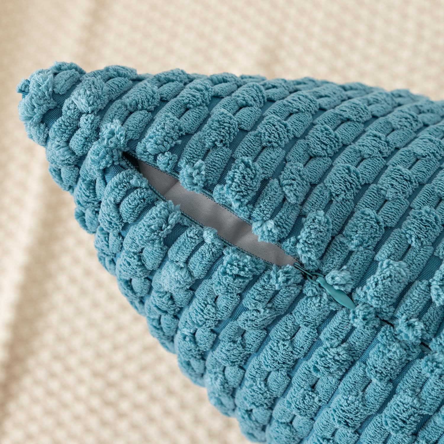 Kevin Textile Throw Pillow Covers Soft Corduroy Decorative Set Of 2 Boho Striped Pillow Covers Pillowcases Farmhouse Home Decor For Couch Bed Sofa Living Room 22X22 Inch Light Blue