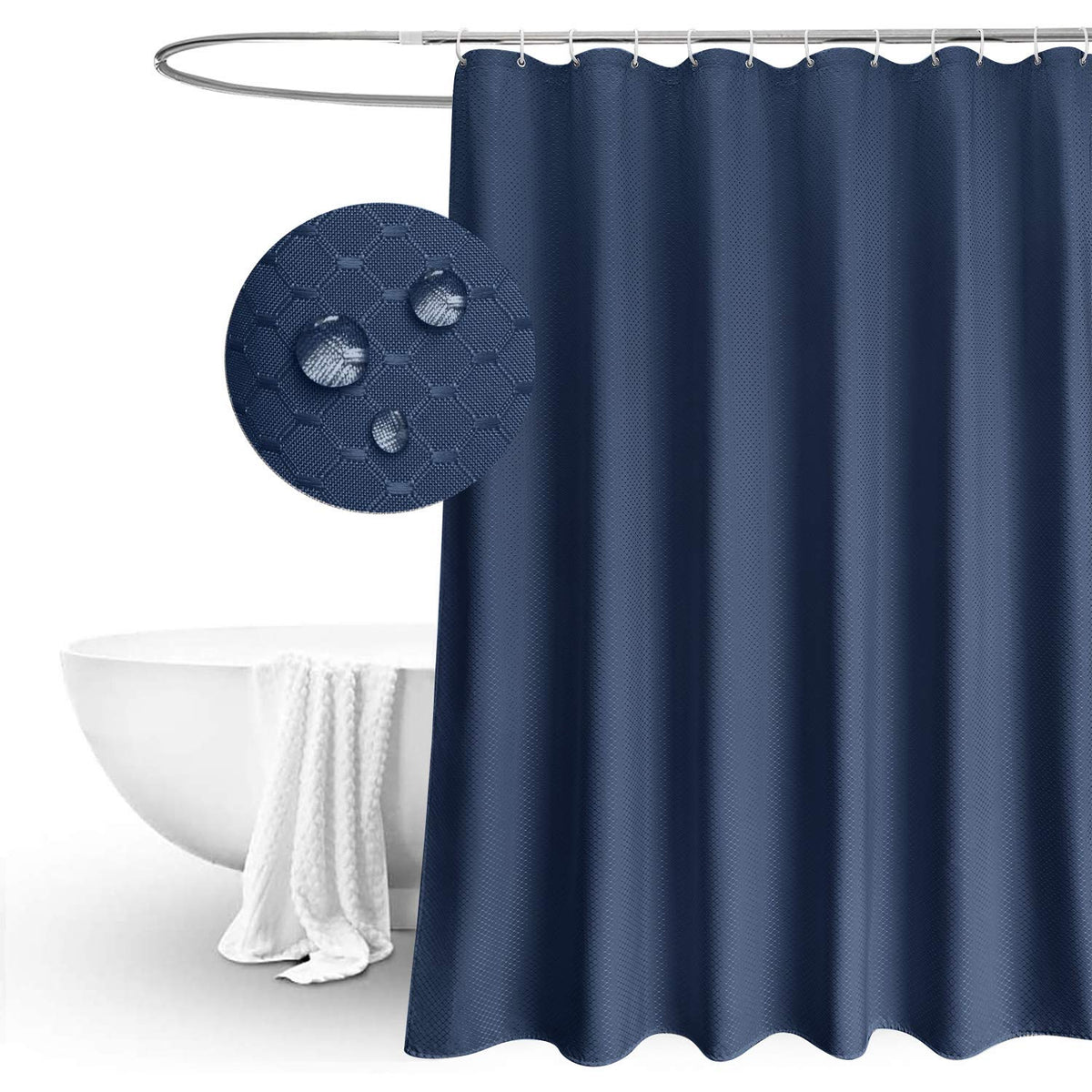 Eurcross Blue Shower Curtain Waffle Weave Pattern,Water-Repellent Heavyweight Fabric Bathroom Shower Curtain 72 X 72Inch Long
