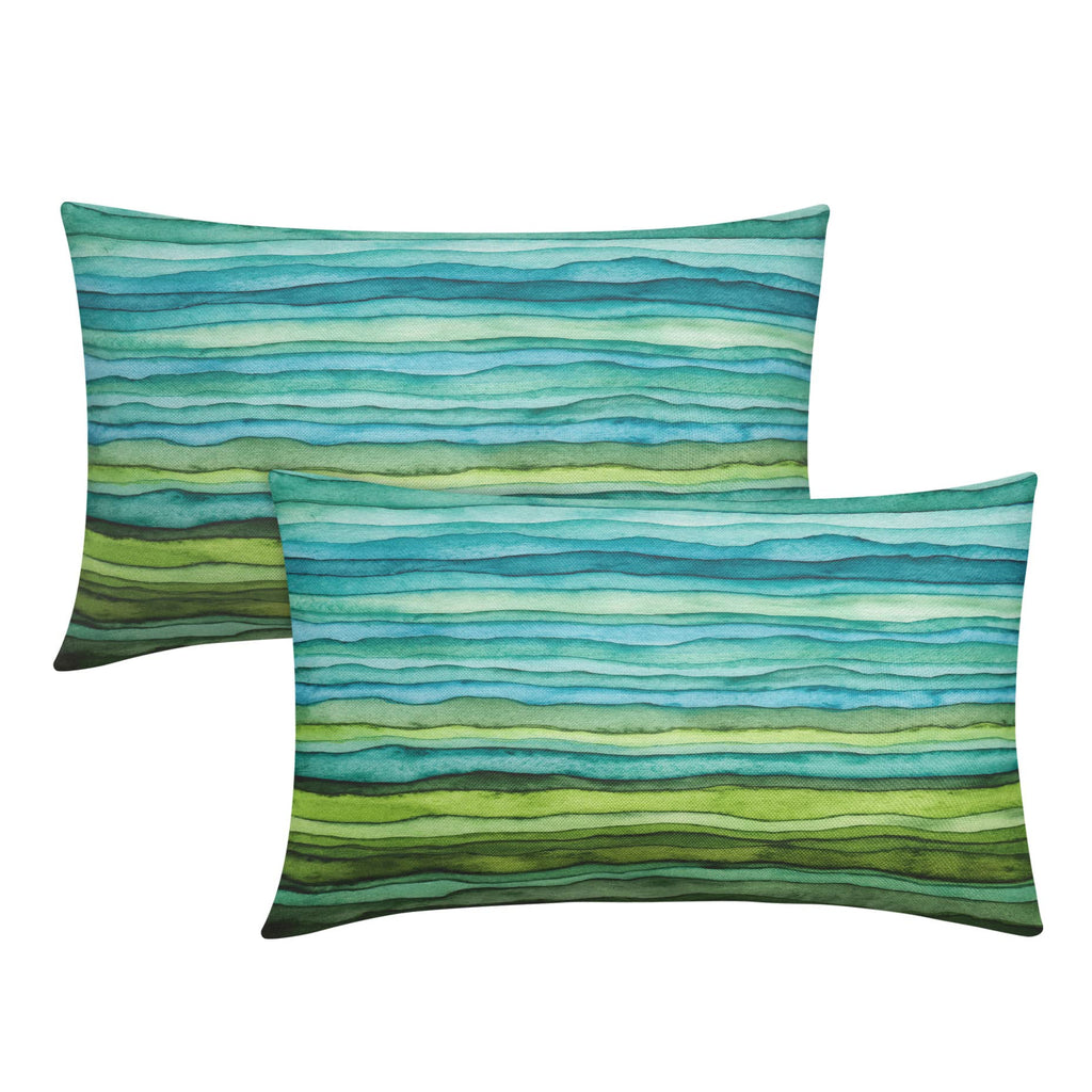 Teal Blue Green Pillow Covers 12X20 Inch Watercolor Aqua Waves Brush Lumbar Pillow Cases Abstract Striped Sea Splash Recgantle T