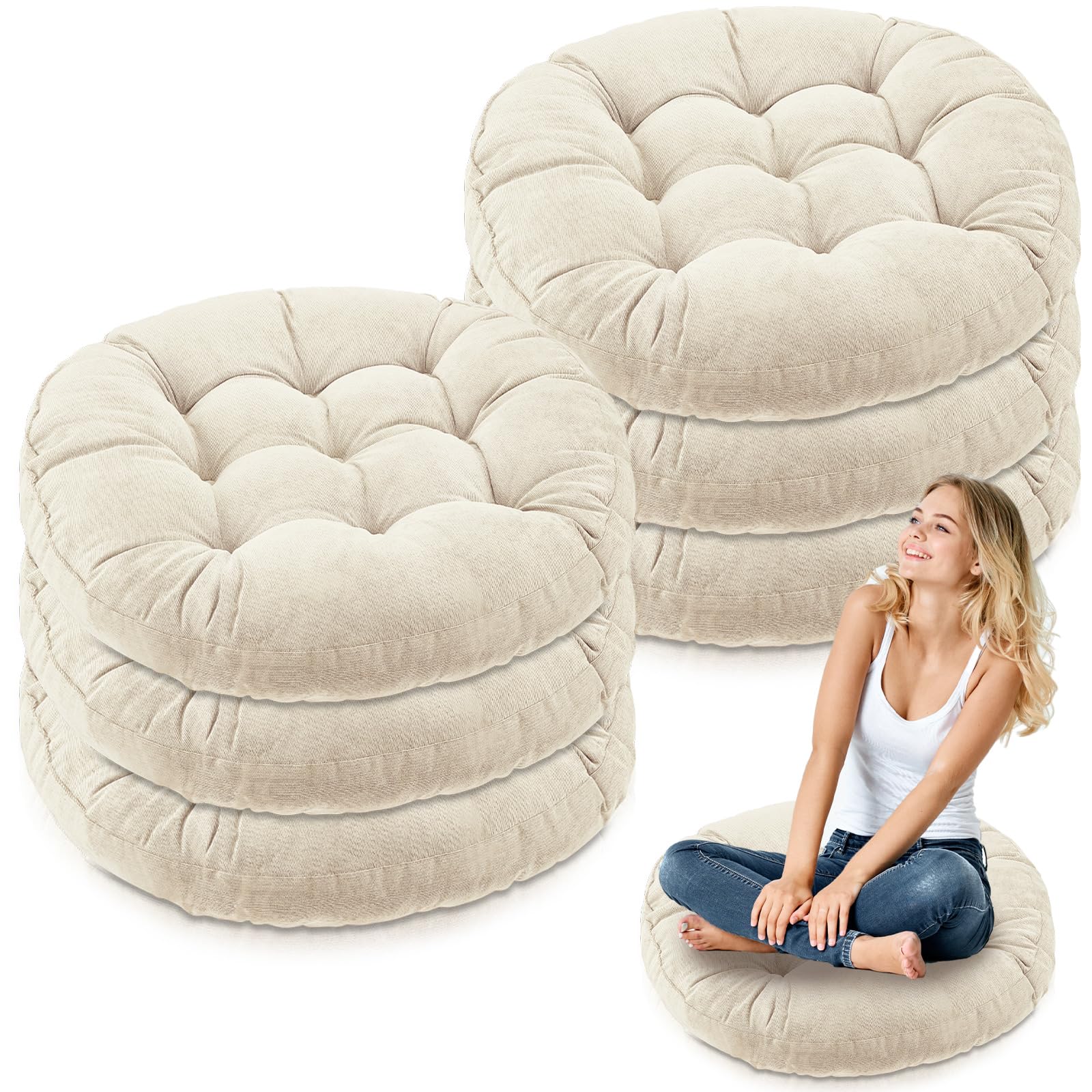 Jerify 6 Pcs Round Floor Pillows Cushions 22 x 22 Inch Large Flexible Seating Cushion Classroom Furniture Floor Pillow for Kids 