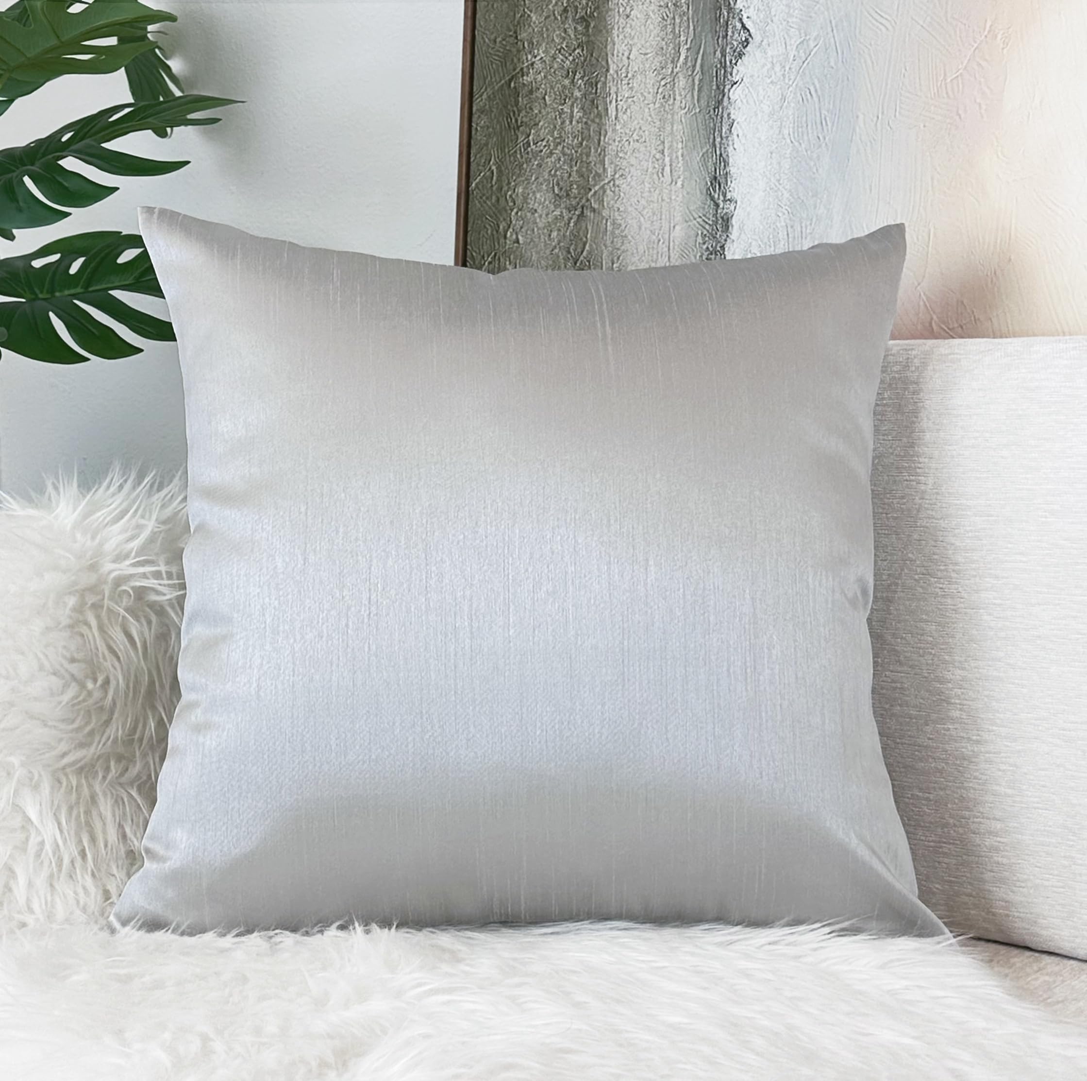 Aiking Home Collection Solid Faux Silk Euro Sham/Pillow Cover, Zipper Closure, 26 By 26 Inches, Silver