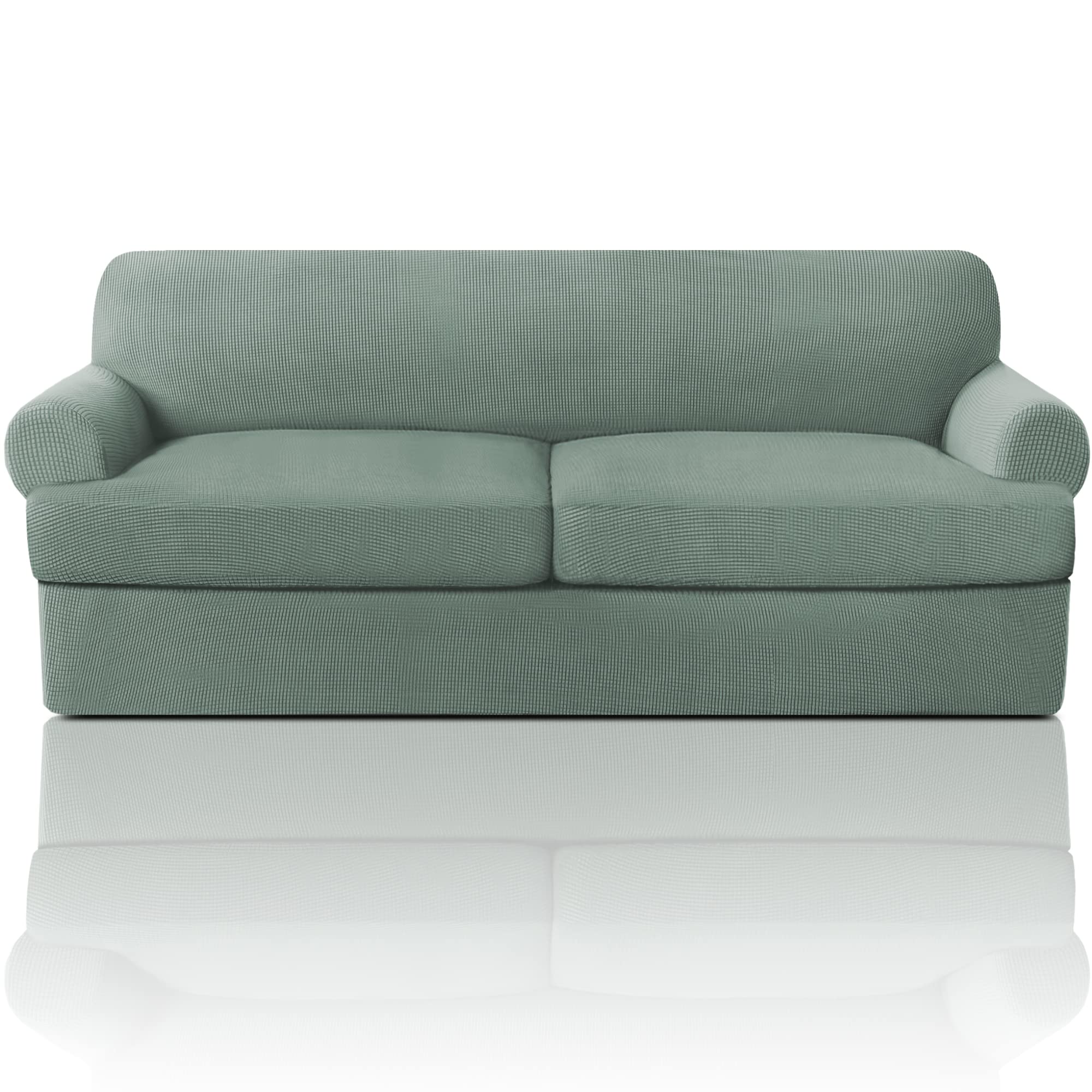 Princedeco T Cushion Sofa Slipcover 3 Pieces Sofa Covers For T Cushion Sofa Soft Couch Cover Sofa Slip Covers Furniture Covers With 2 Individual T Cushion Shape Seat Covers Machine Washable, Sage