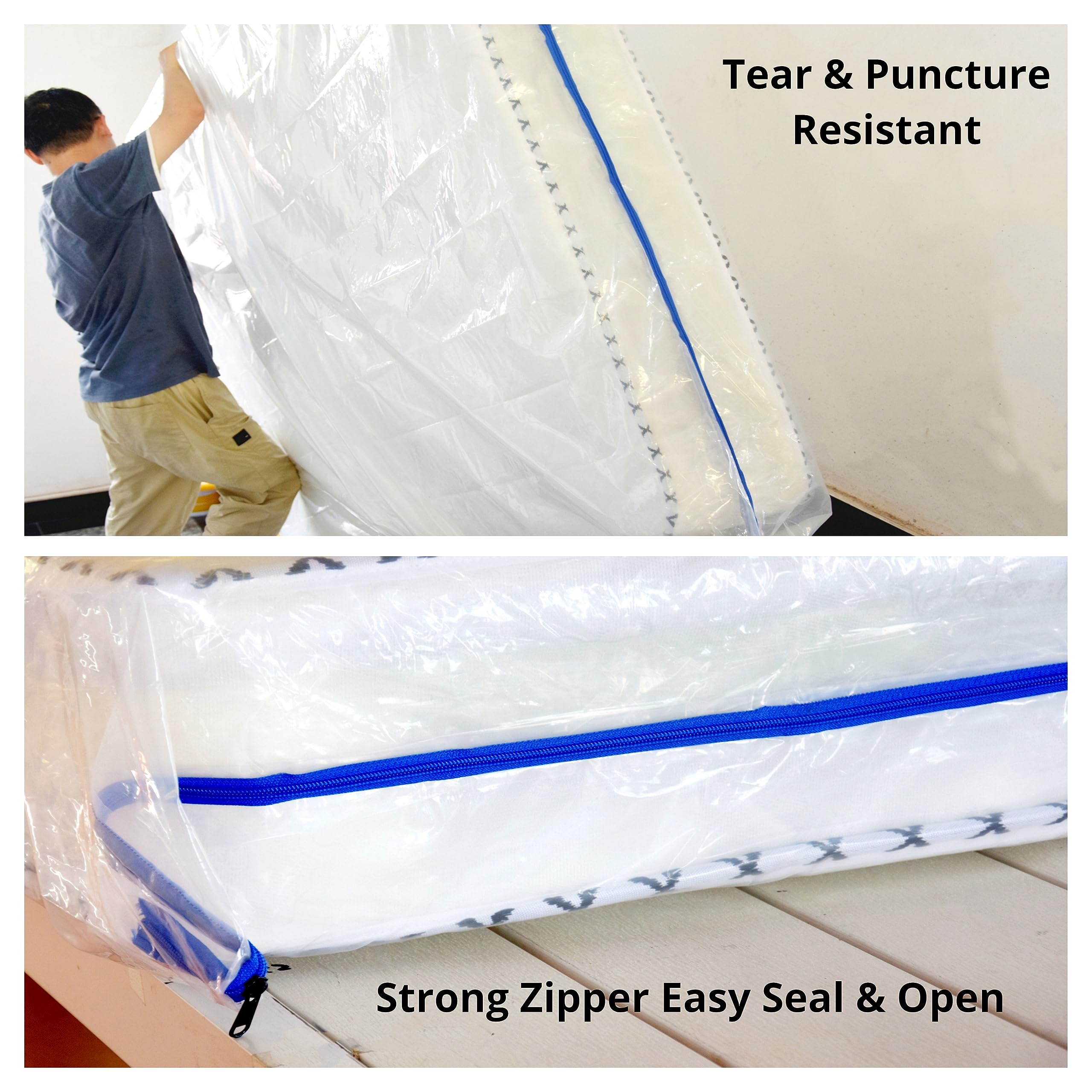 Juneshe 2 Pack Full Mattress Bags For Moving And Storage-5 Mil Zipper Plastic Waterproof Mattress Storage Bags