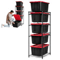 CleverMade 27 Gallon Tote Storage Rack, 5Bin Steel Tower, 250 lb, Black