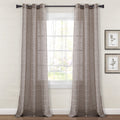 Lush Decor Farmhouse Textured Grommet Sheer Window Curtain Panel Pair, 38'W X 84'L, Brown