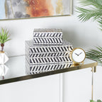 Deco 79 Mother Of Pearl Shell Handmade Decorative Box Chevron Pattern Decorative Keepsake Boxes With Hinged Lid, Set Of 2 Storag