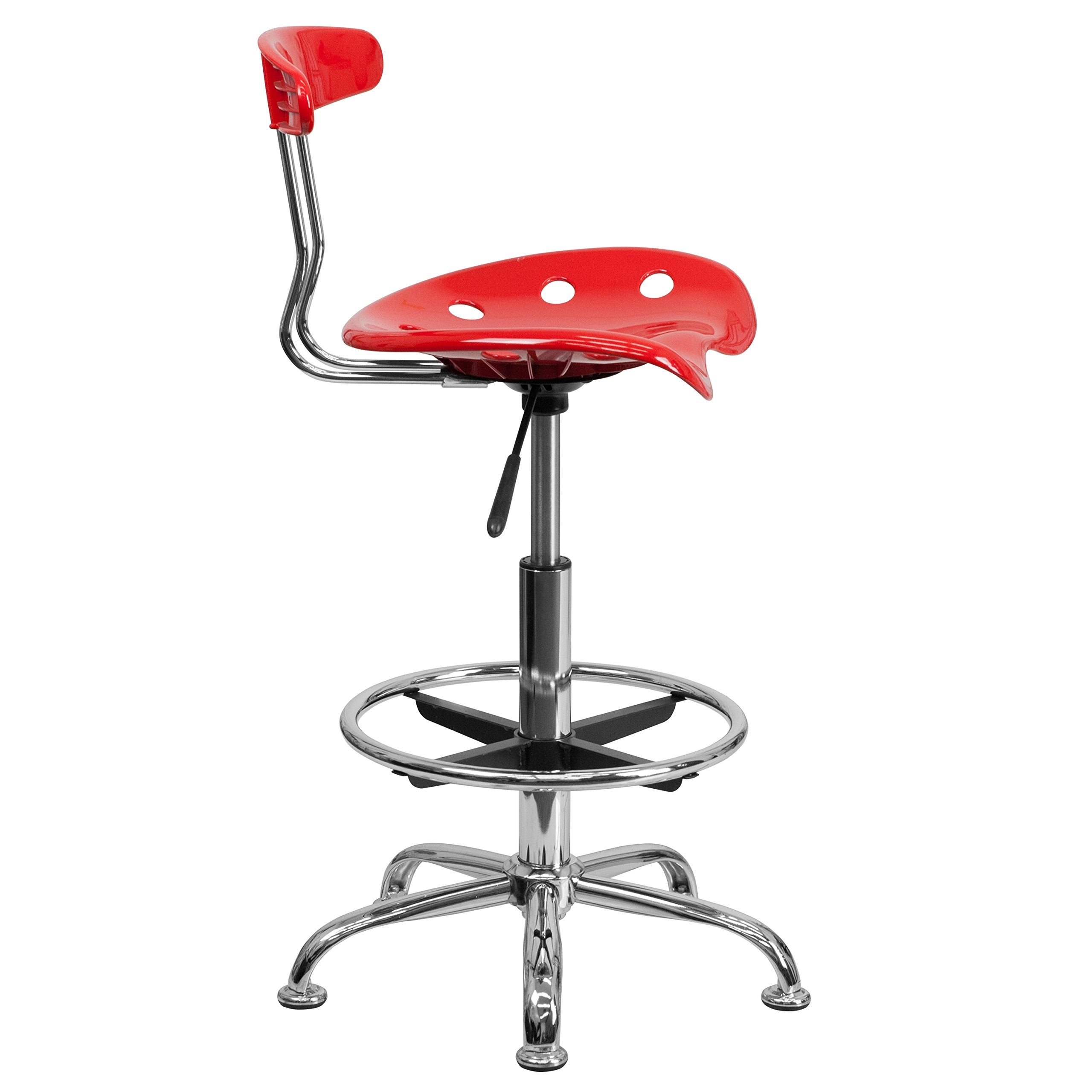 Flash Furniture Bradley Vibrant Red and Chrome Drafting Stool with Tractor Seat