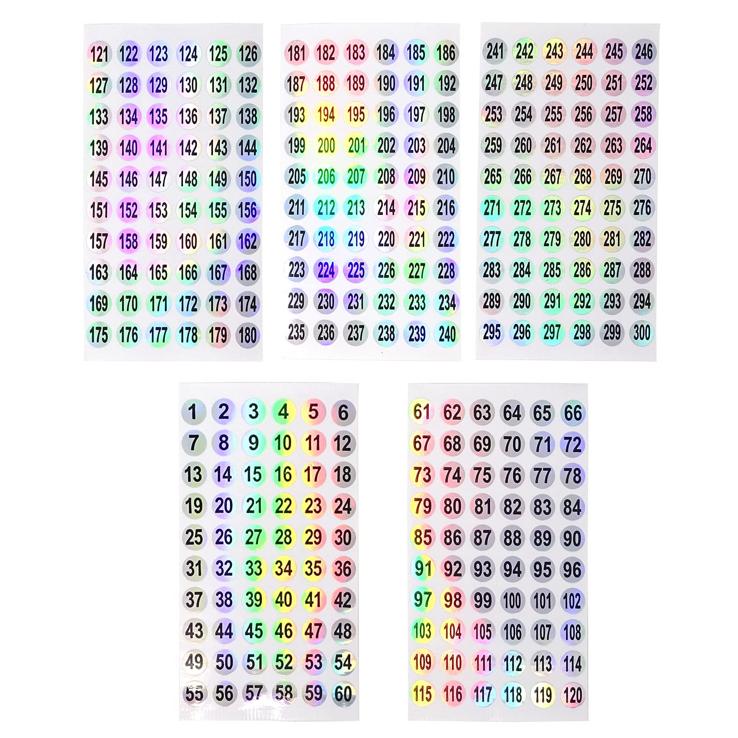 Honbay 1 To 300 Round Reflective Laser Number Stickers Self Adhesive Label Stickers Inventory Storage Organizing Sticker For Diy