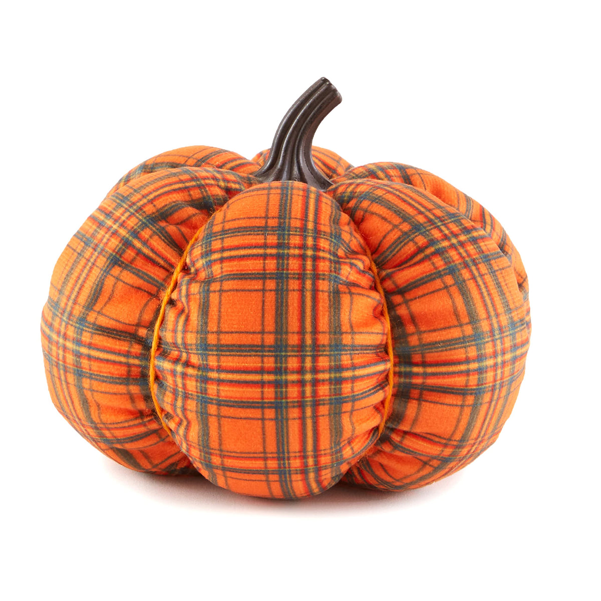 Decorative Harvest Plush Pumpkins - Orange Plaid Small