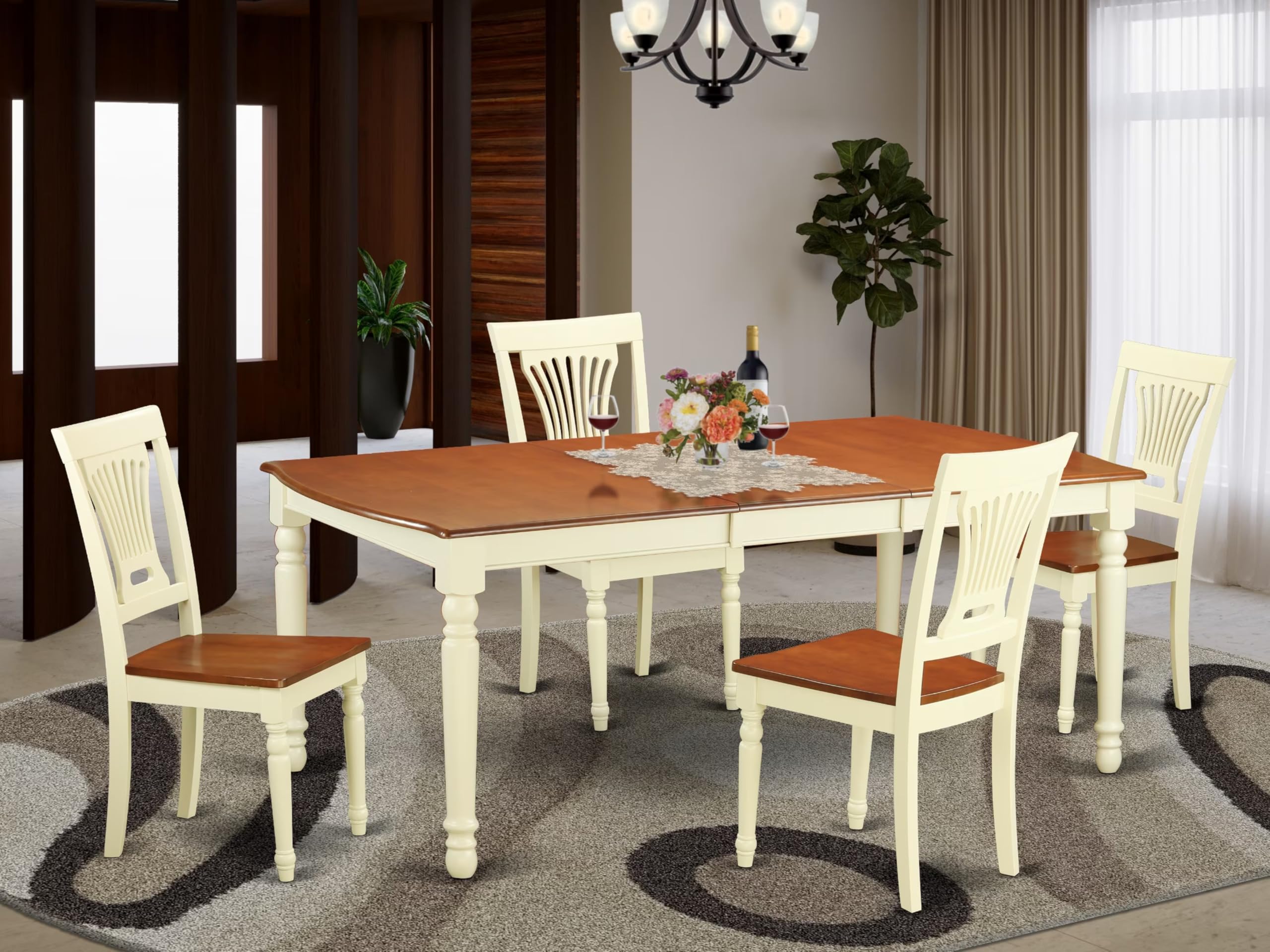 East West Furniture DOPL5-WHI-W 5 Piece Dining Room Furniture Set Includes a Rectangle Kitchen Table with Butterfly Leaf and 4 Dining Chairs, 42x78 Inch, Buttermilk & Cherry