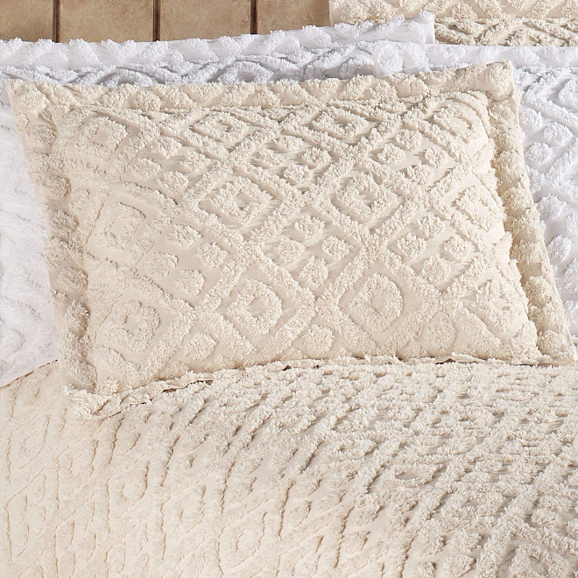 Stylemaster Diamond Tufted Chenille Sham Standard, White