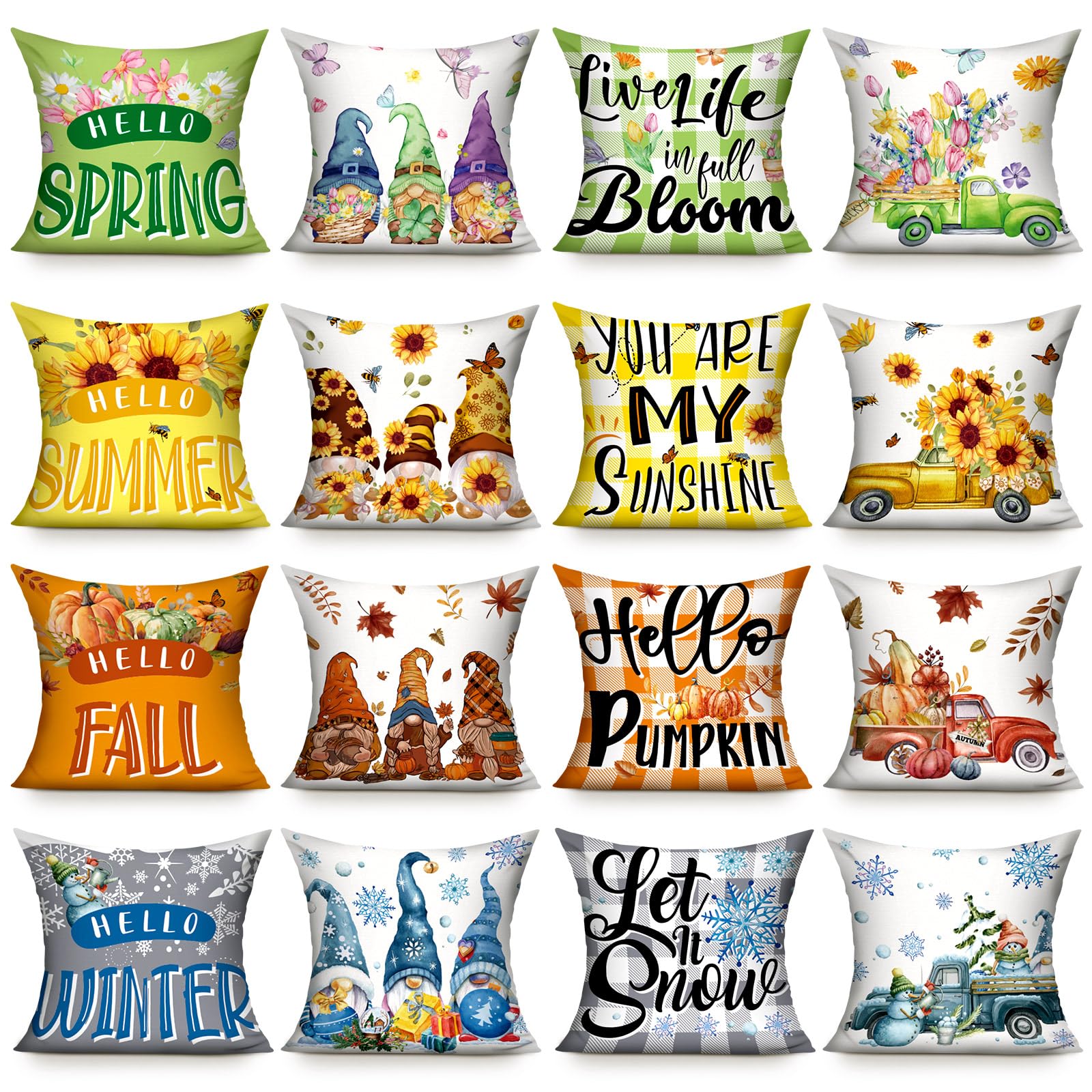Preboun 16 Piece 18x18 Inch Holiday Pillow Covers Set Peach Skin Fabric Multicolor