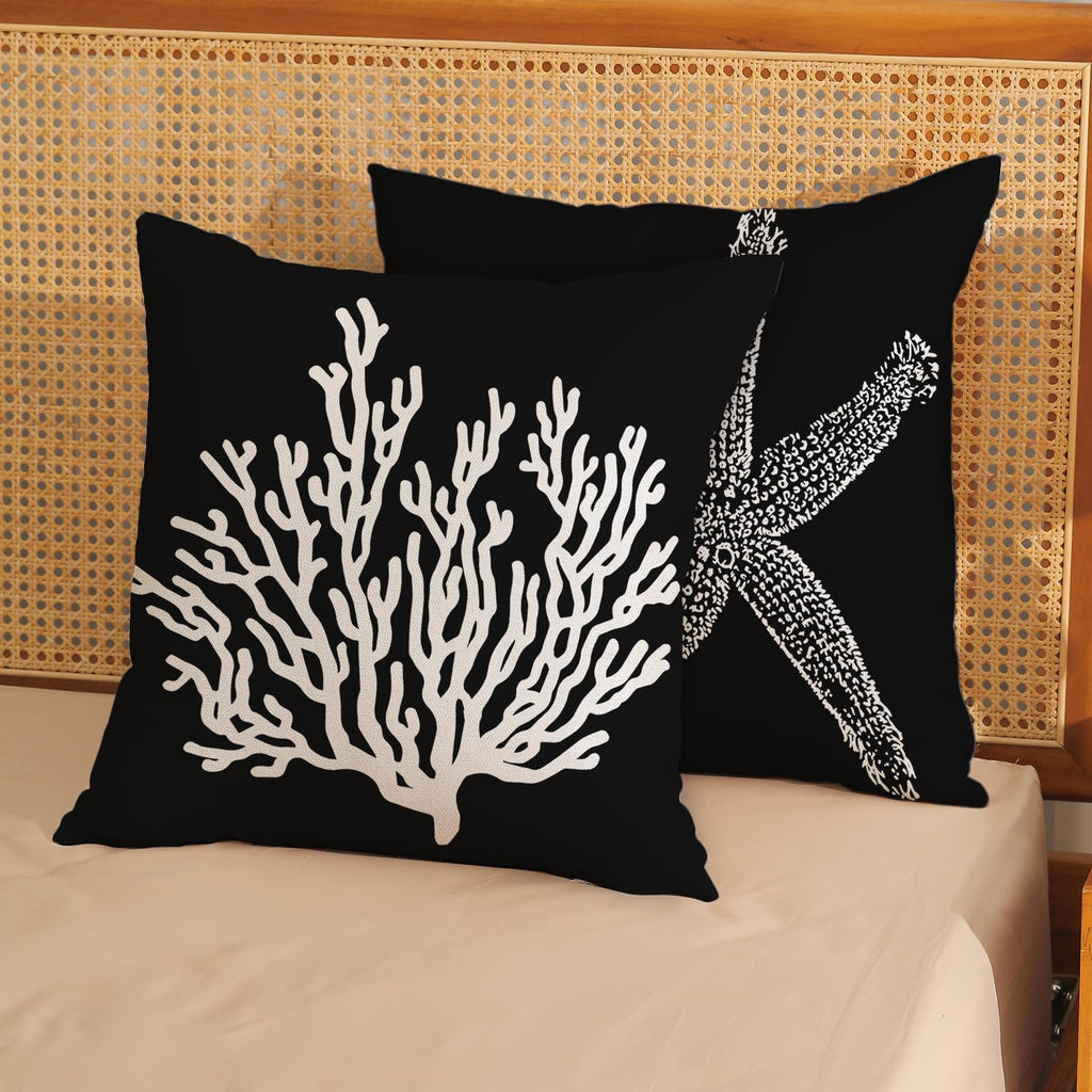 Golianda Coastal Pillow Covers 18X18 Set Of 2 Black Starfish Throw Pillows Nautical Ocean Decorations Summer Beach Coral Pillowc