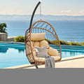 DWVO Egg Chair with Stand, Hanging Outdoor Rattan Wicker Patio Hammock Indoor Egg Chair with Cushion, Hanging Swing Chair 350lbs