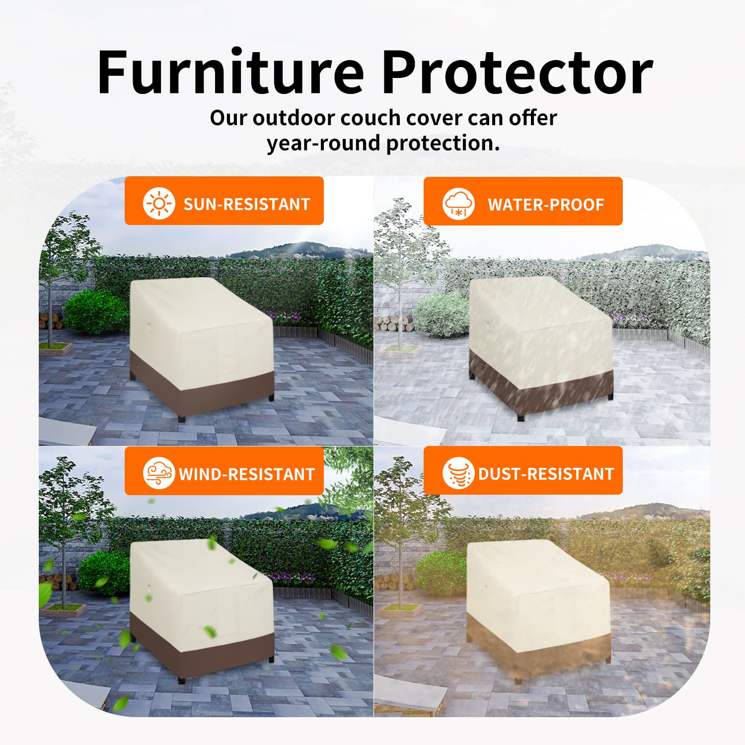 Easy-Going Waterproof Outdoor Lounge Chair Cover, Heavy Duty Patio Couch Cover, Windproof Outdoor Furniture Cover With Air Vent (1 Pack-35Wx38Dx31H Inch, Gray/Dark Gray)