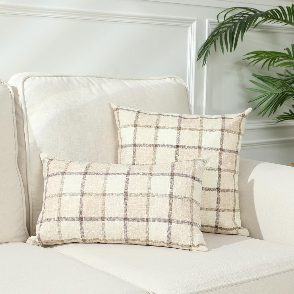 Stellhome Pack Of 2 Fall Lumbar Linen Buffalo Check Throw Pillow Covers Autumn Farmhouse Plaid Cushion Cover Rustic Retro Decor