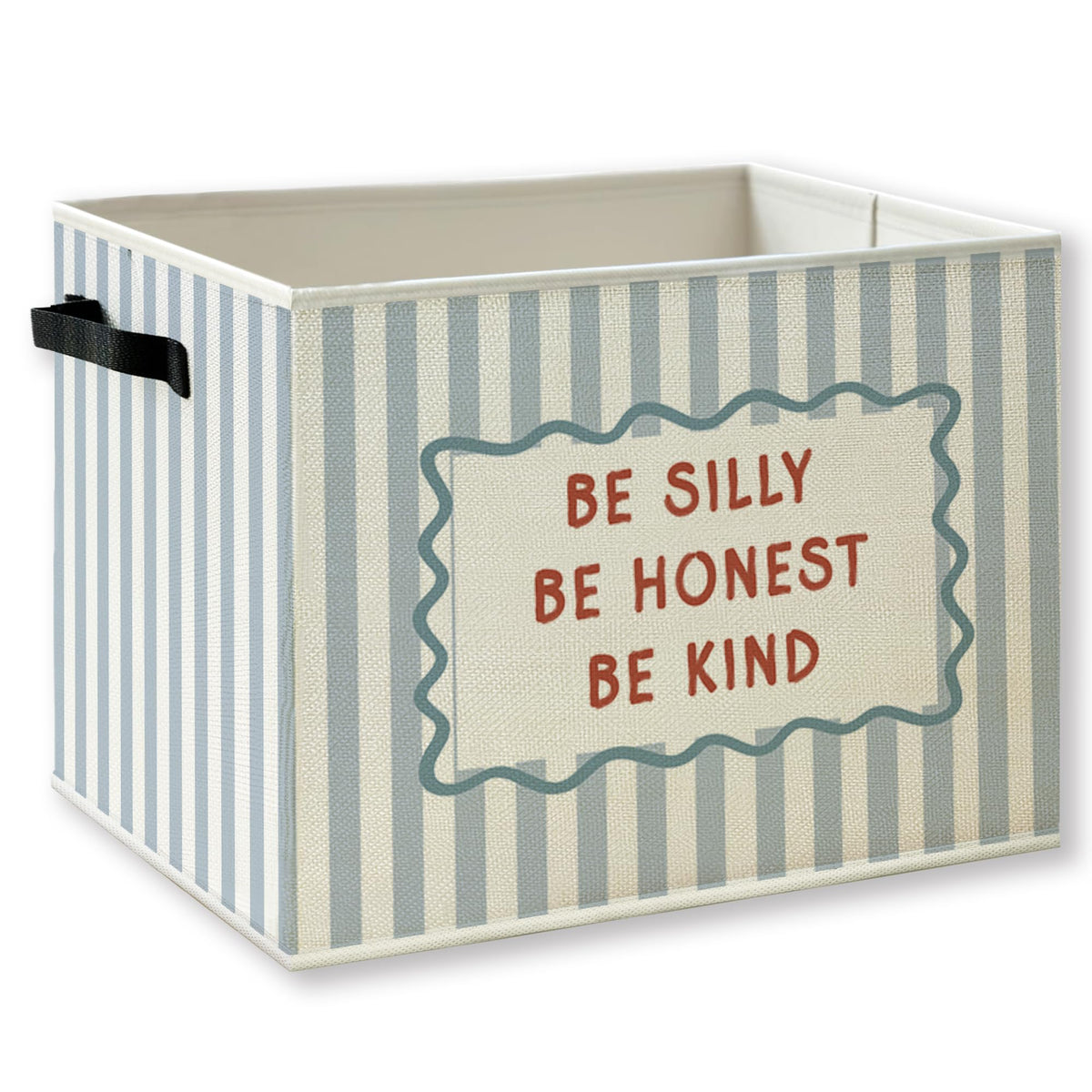 KSDUT Inspirational Foldable Storage Bins Box with Handles, Be Silly Honest Kind Motivational Blue Striped Collapsible Foldable 