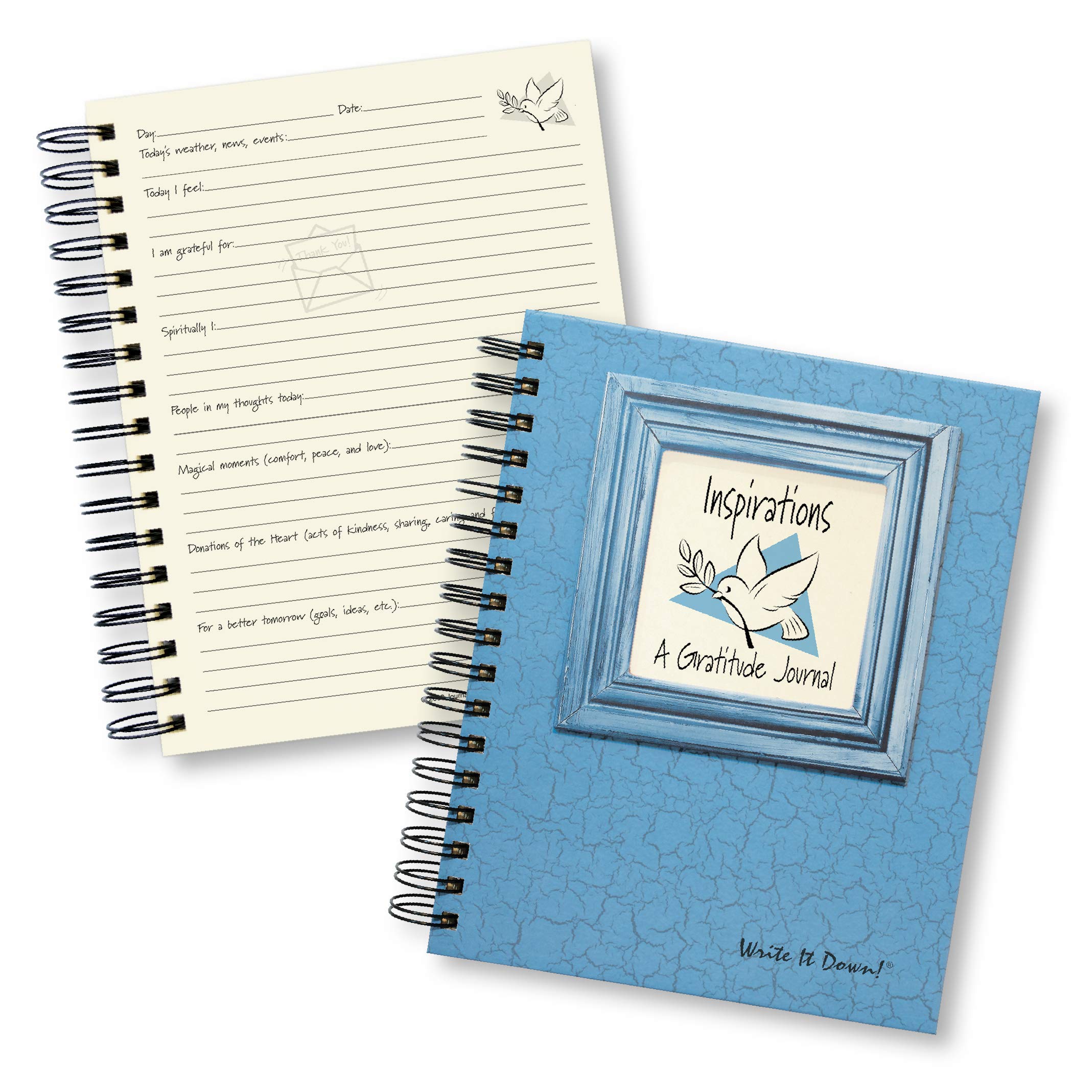 Write It Down Series By Journals Unlimited, Guided Journal, Inspirations, A Gratitude Journal, Full-Size 7.5'X 9', Blue Hard C