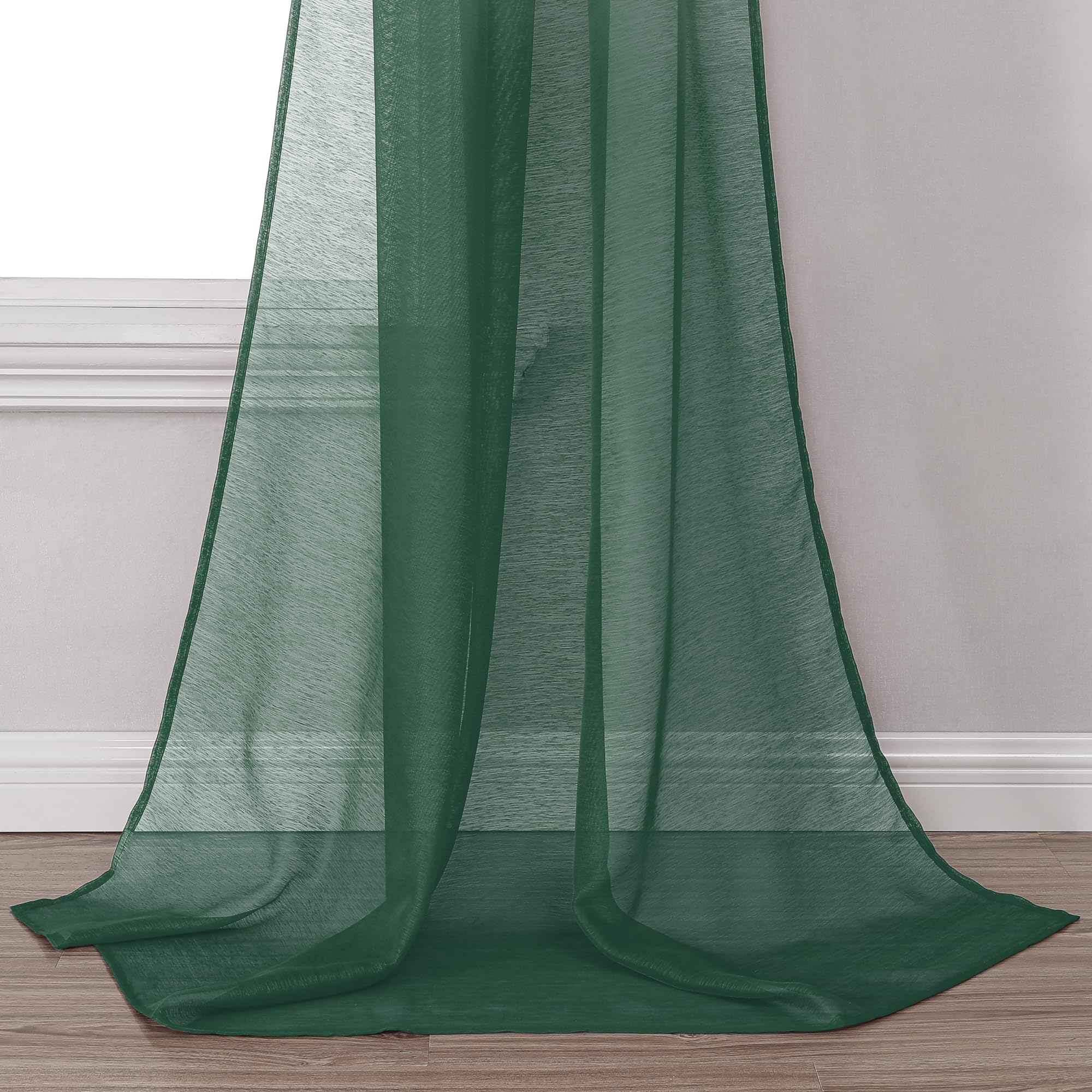 Donren 144 Inches Long Emerald Green Window Scarf For Party - Luxury Soft Semi Sheer Scarf Valance For Wedding (1 Panel,Dark Gre
