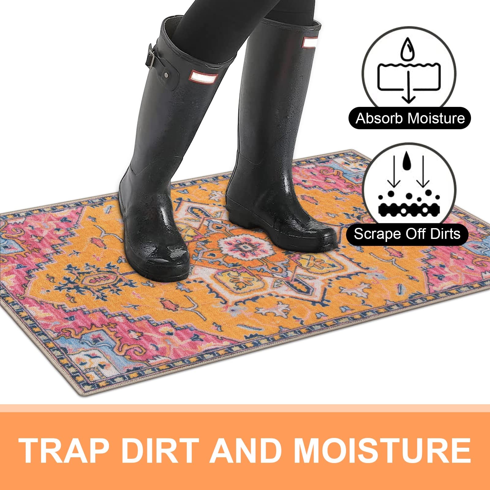 Collive Washable Indoor Door Mat, Non Slip Retro Floor Mat 20'' X 32'' Doormat Quick Absorbent Entrance Rug Distressed Front Doo